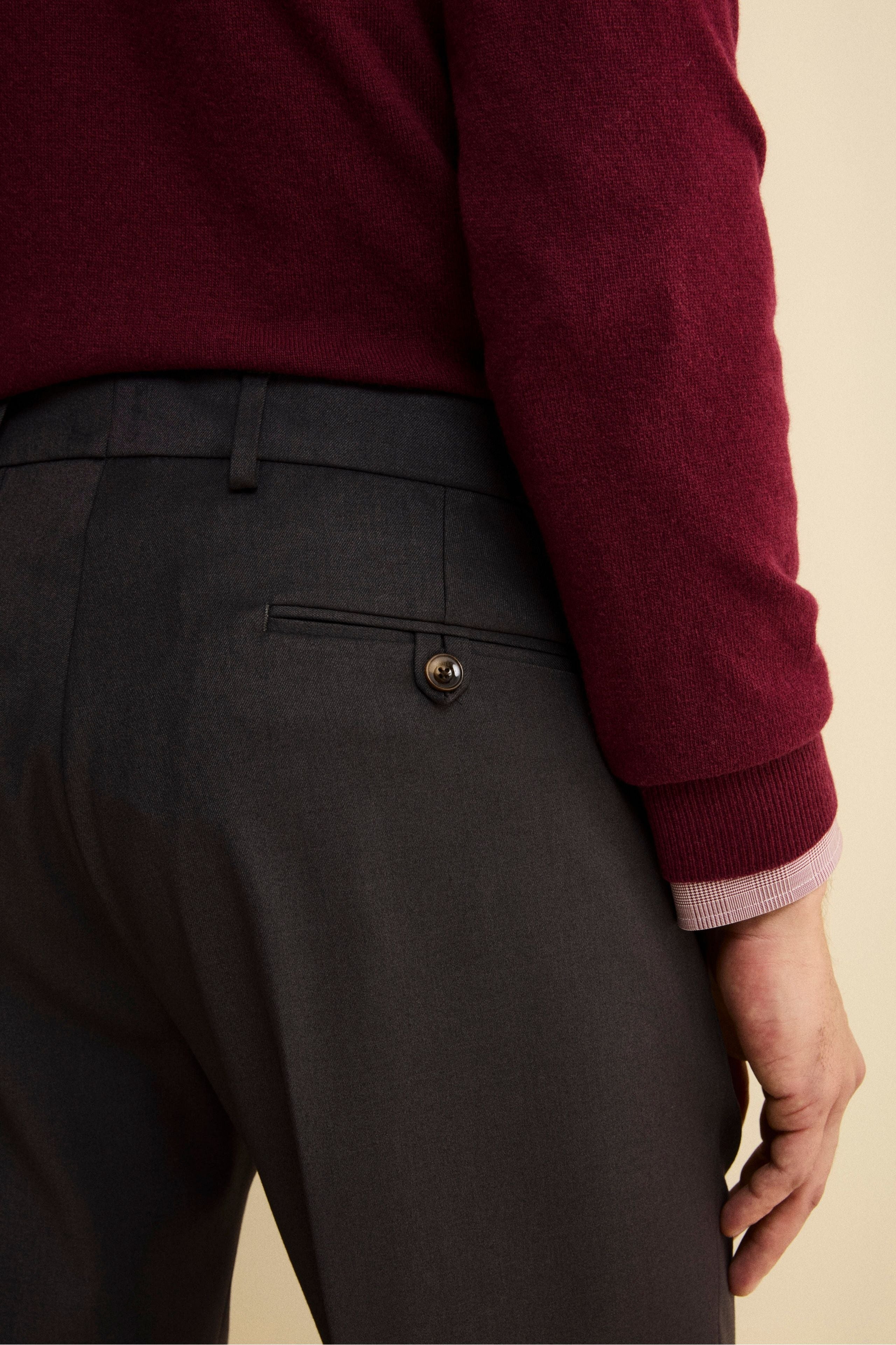 Pantalone Gamba Larga in Misto Lana con Pinces - GRIGIO SCURO