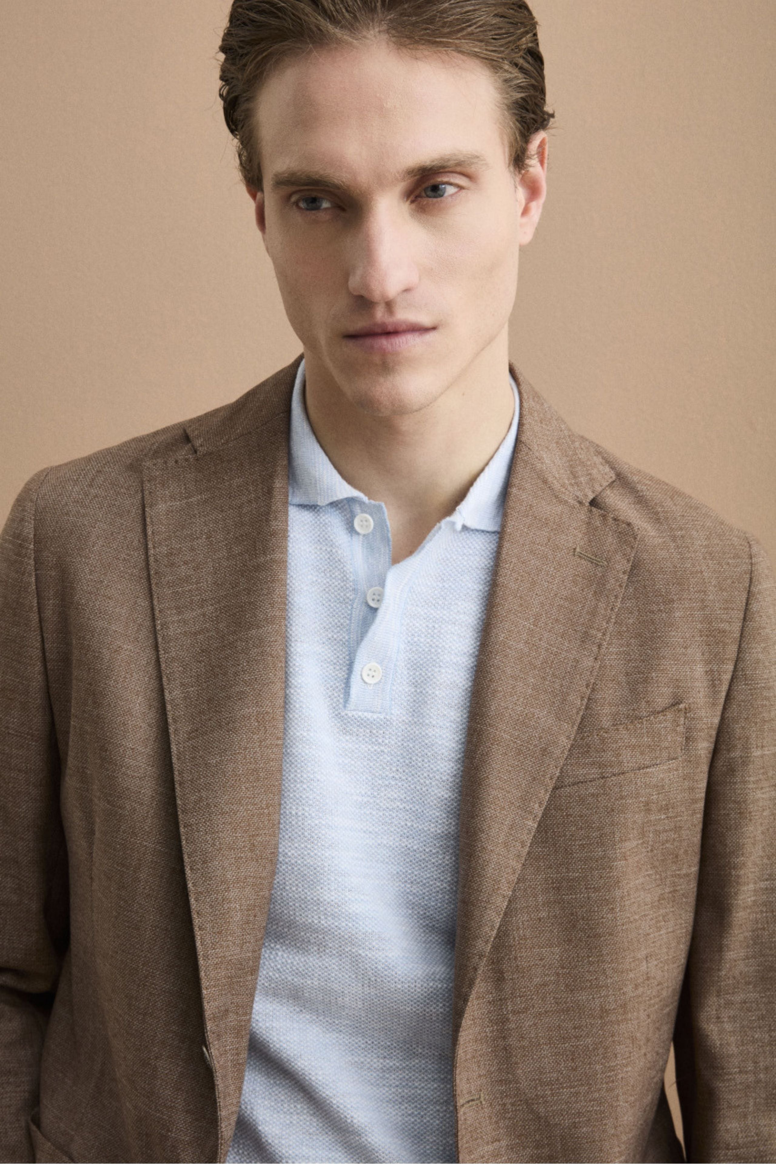 Giacca Monopetto Destrutturata in Misto Lana - NOCCIOLA