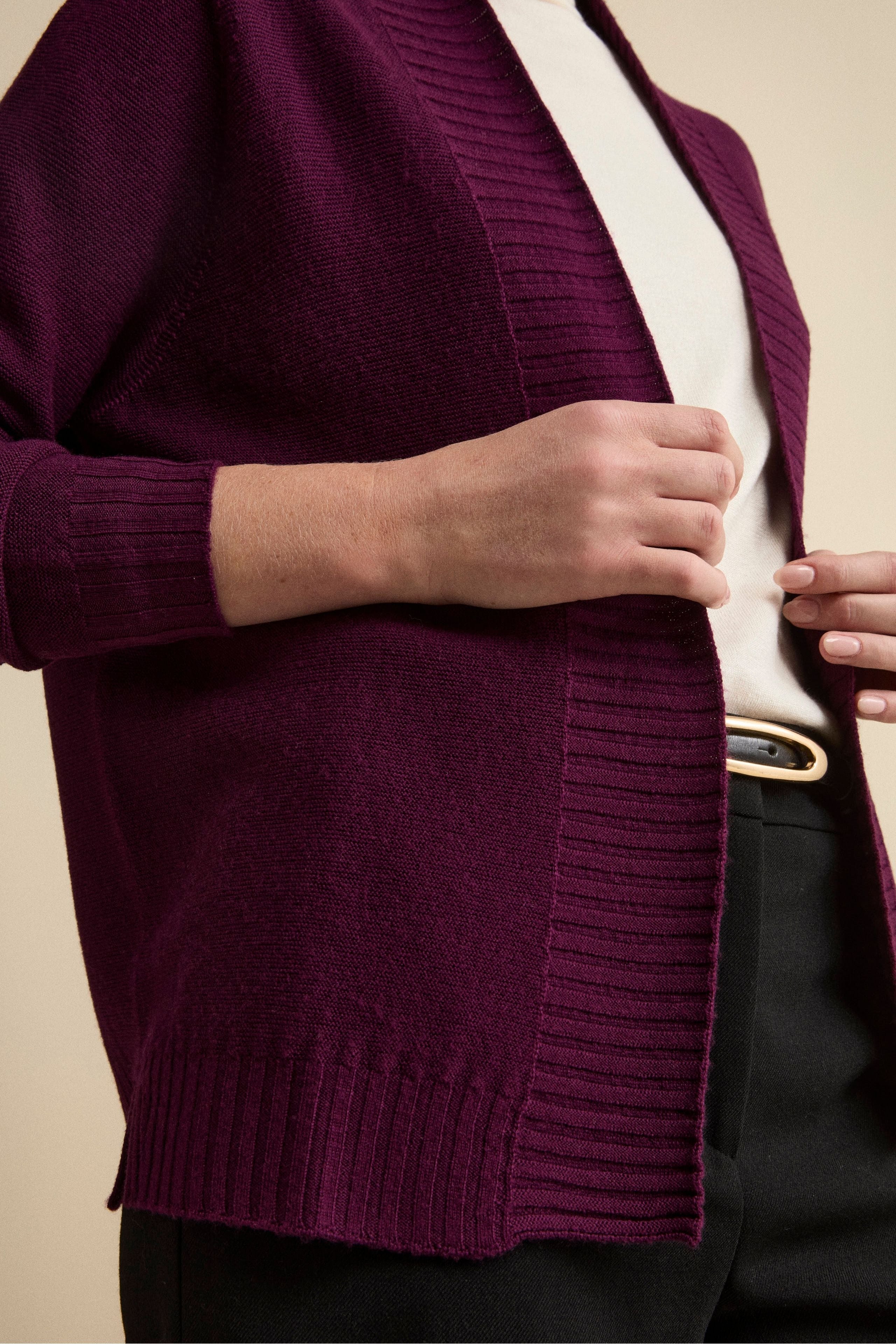 Cardigan Lungo con Collo a Scialle in Lana - PRUGNA
