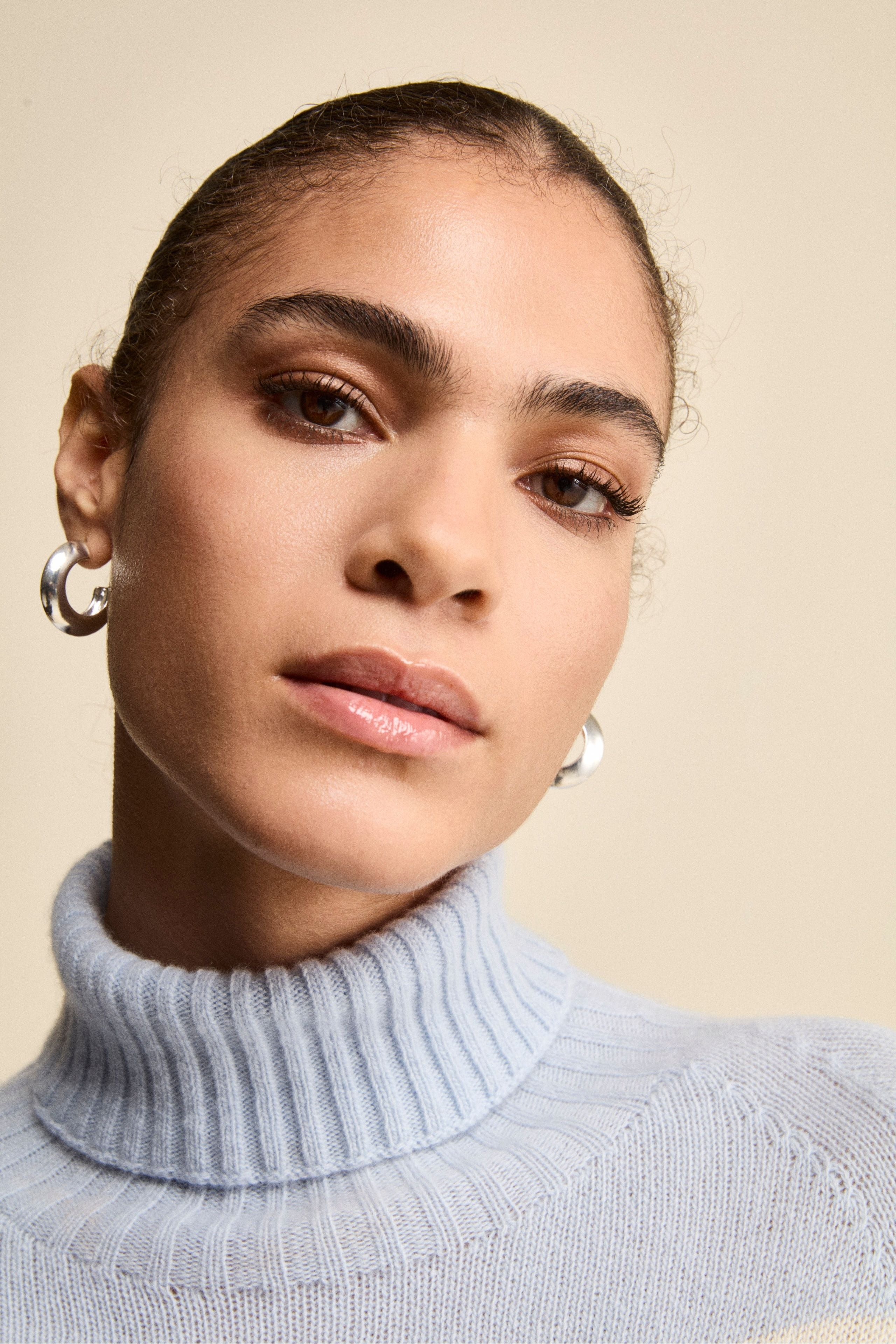 Dolcevita a Righe in Lana e Cashmere con Manica Raglan - AZZURRO/ECRU