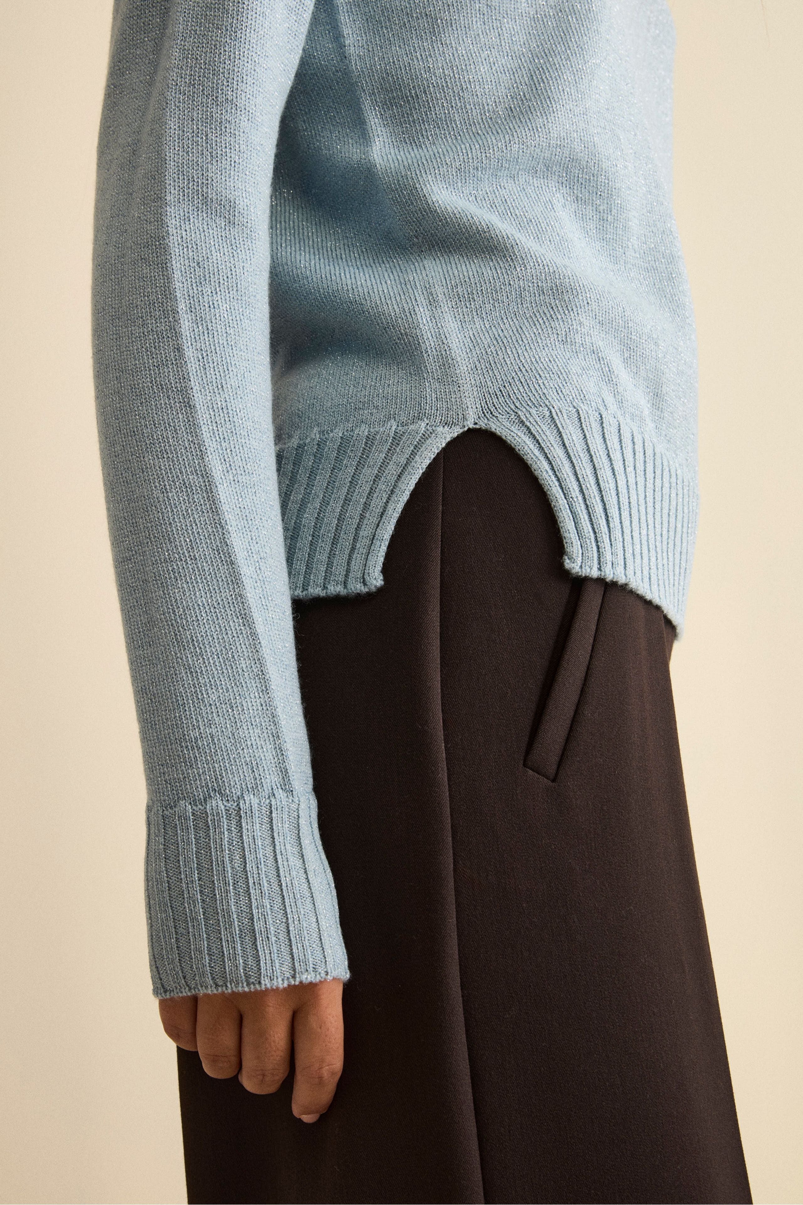 Maglia Lurex Girocollo in Lana Merino - AZZURRO