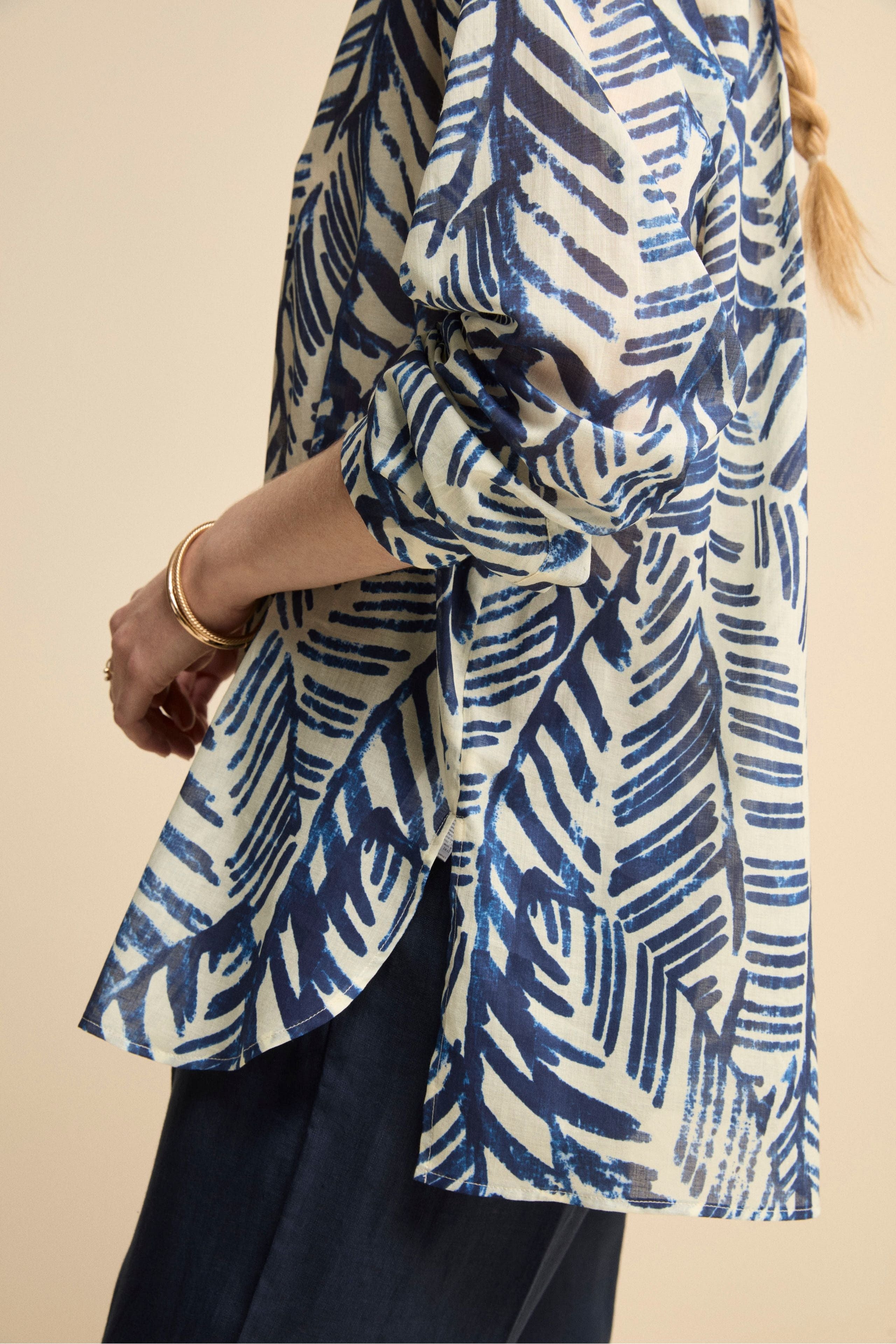 Camicia Over Coreana in Voile di Cotone - FANT. BLU