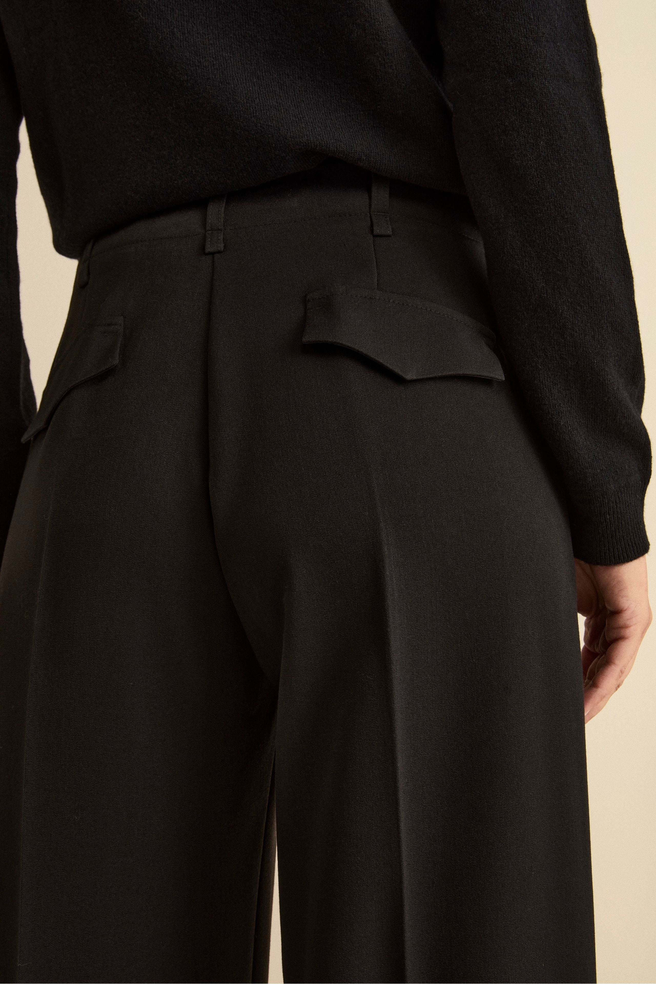 Pantalone a palazzo con piega - NERO