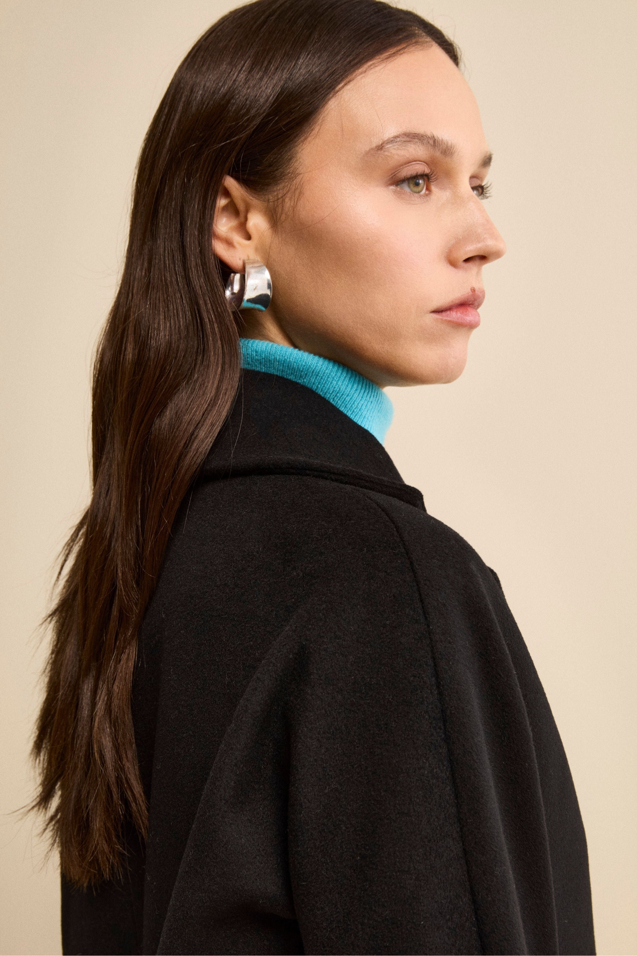 Cappotto Midi Doppiopetto in Misto Lana e Cashmere - NERO