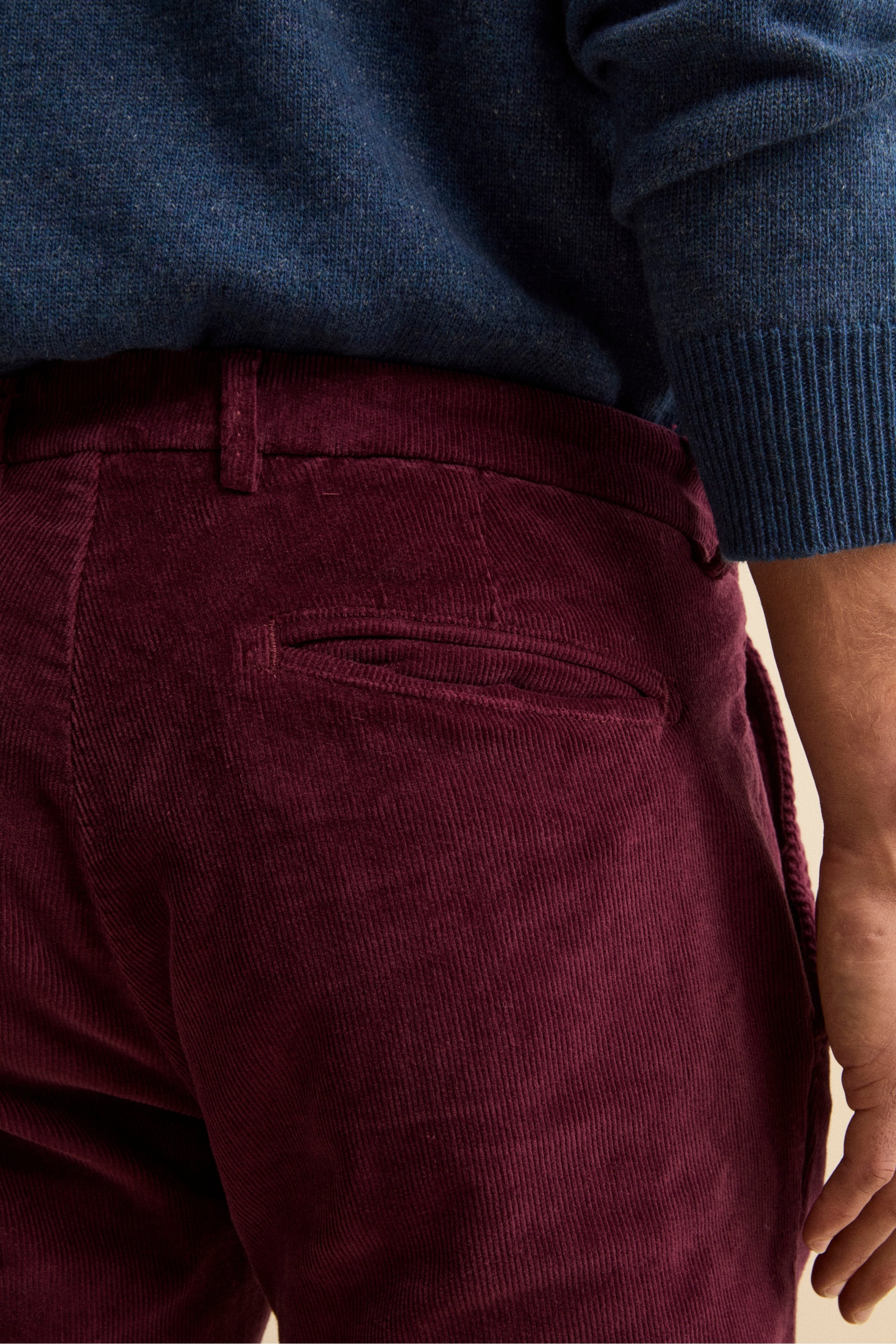Pantalone Chino Regular Fit in Velluto - BURGUNDY