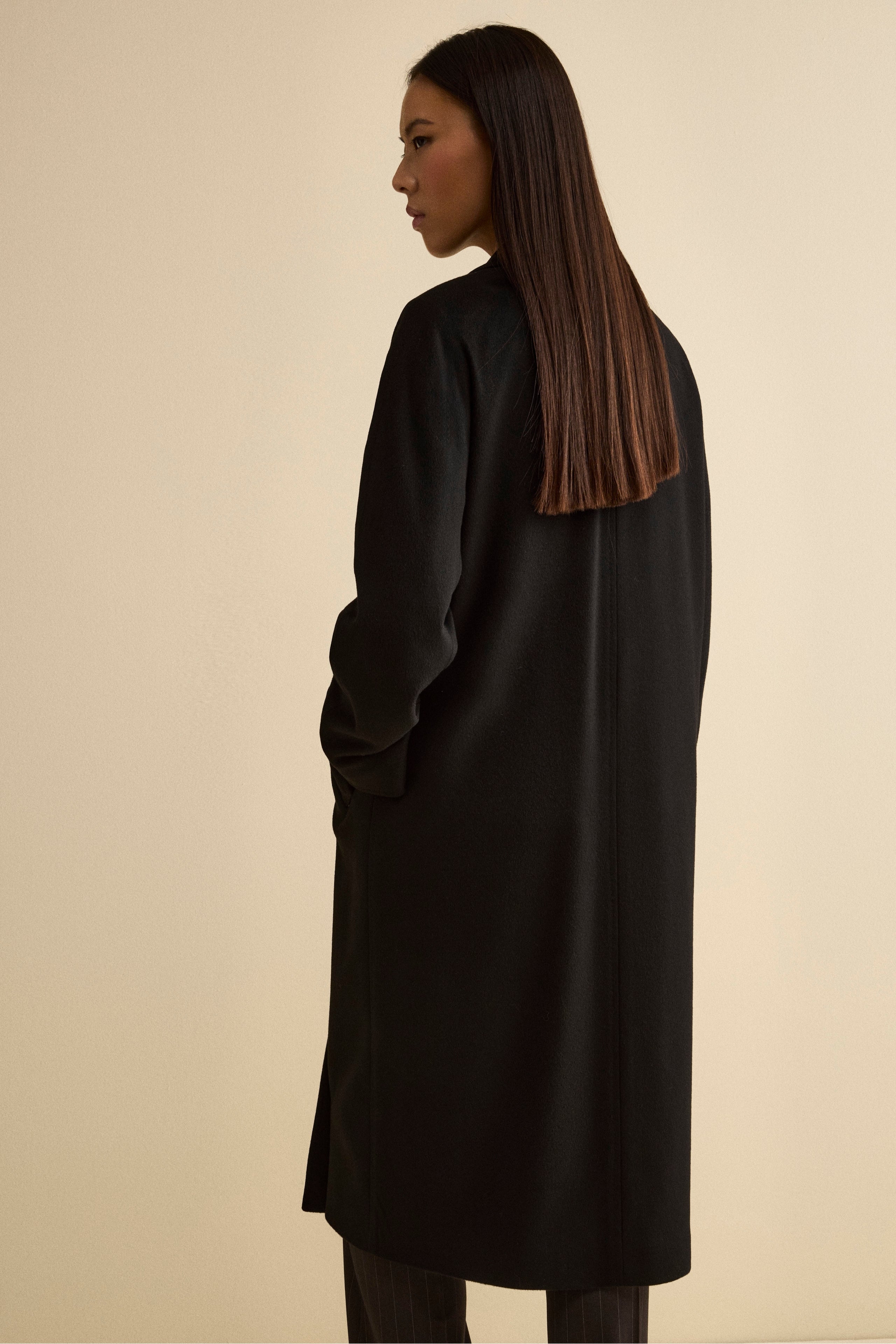 Cappotto Lungo Doppiopetto in Puro Cashmere - NERO