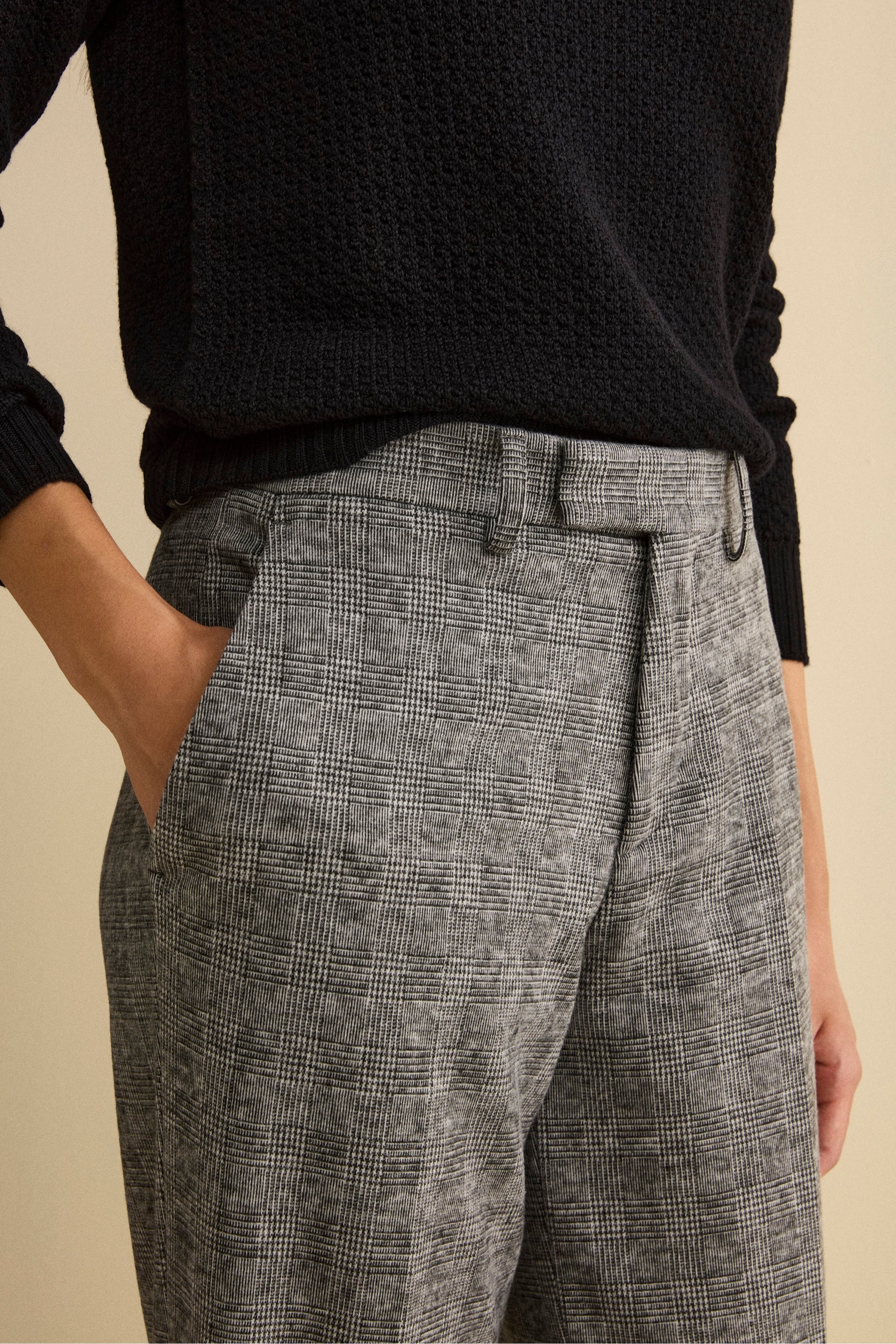 Pantalone Check a Palazzo con Pieghe - GRIGIO QUADRI