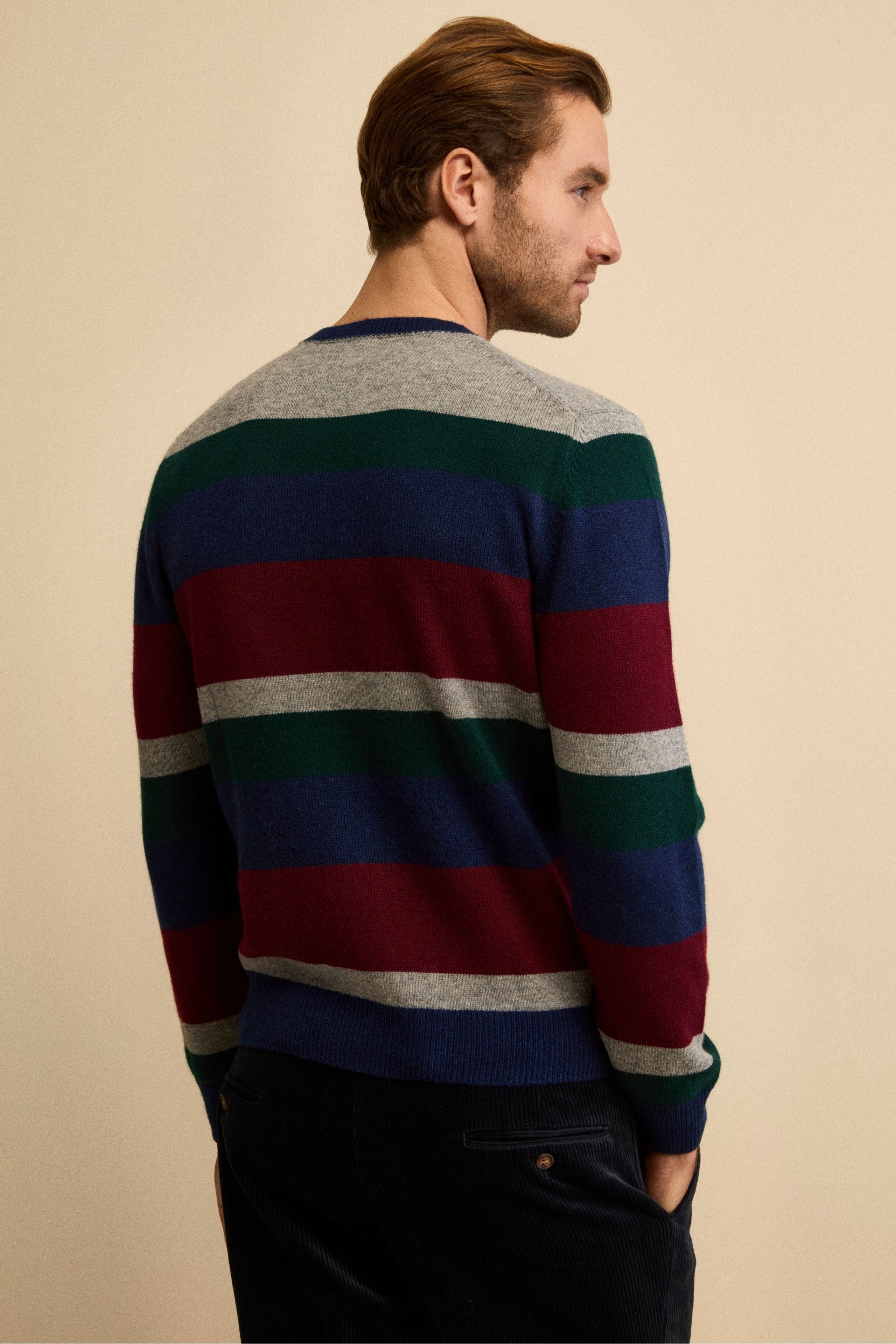Maglia Girocollo Rigata in Lana e Cashmere - MULTICOLORE