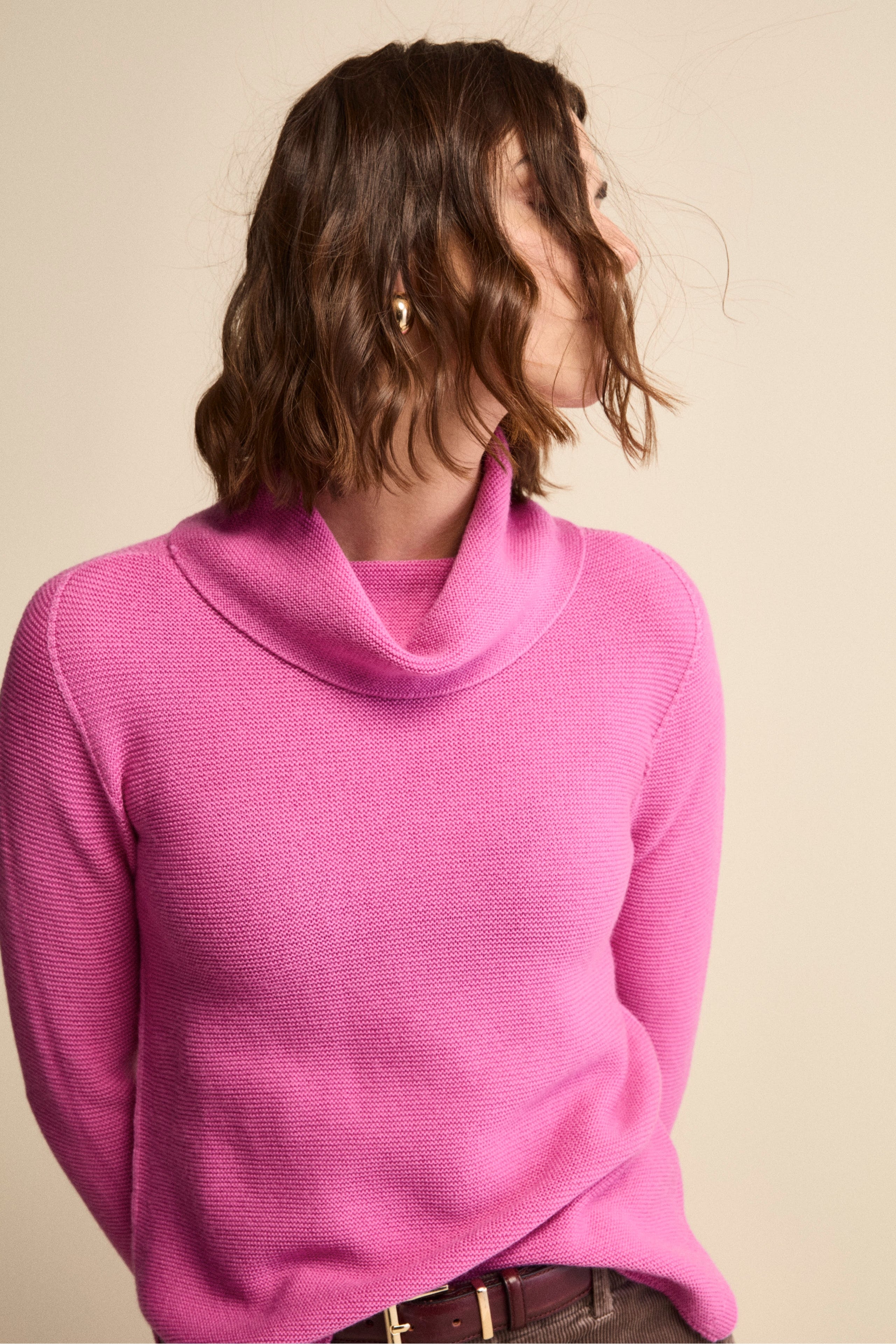 Maglia con Spacchi in Lana Merino - FUXIA