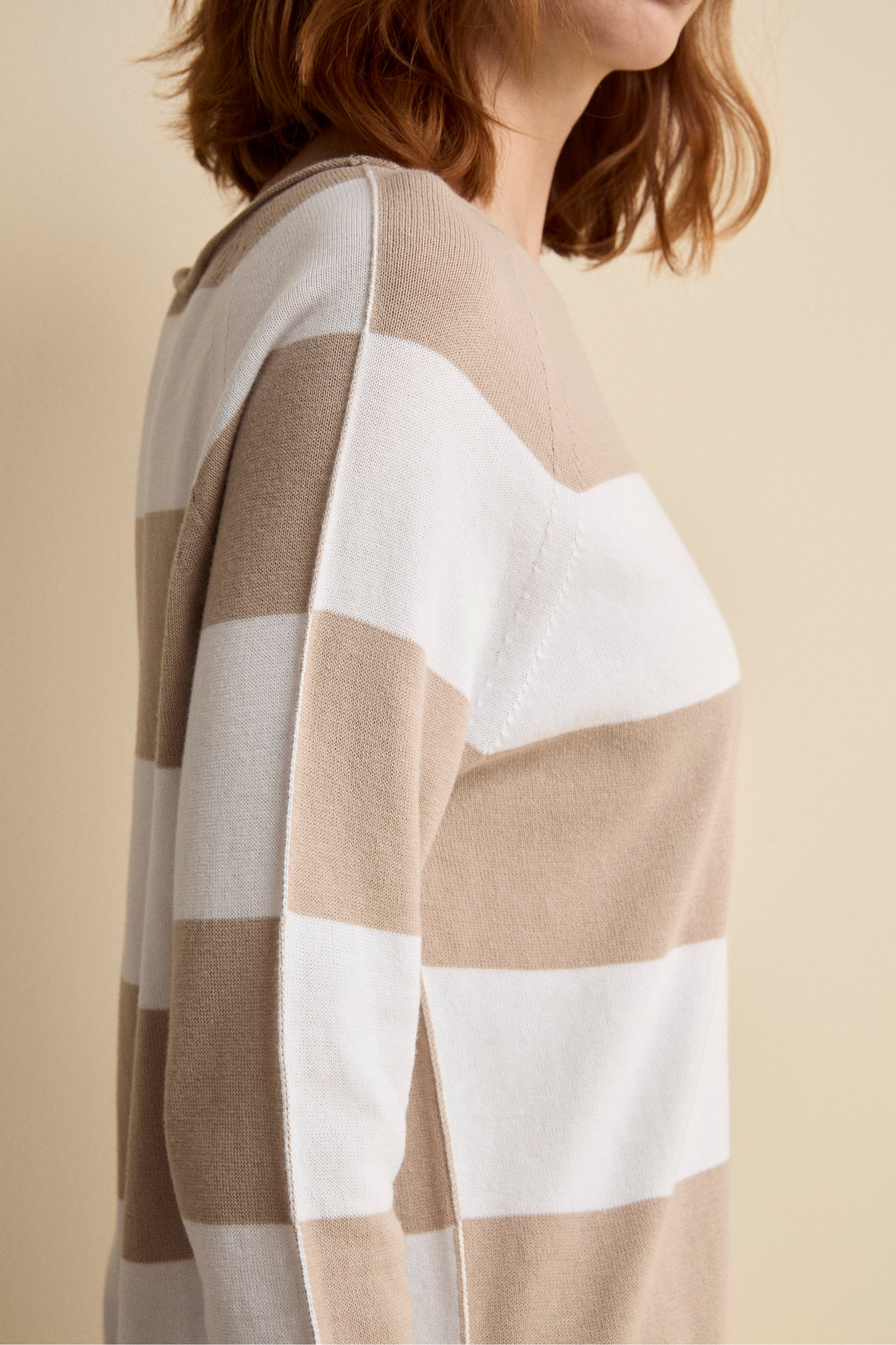 Maglia Girocollo a Righe in Cotone - BIANCO/BEIGE