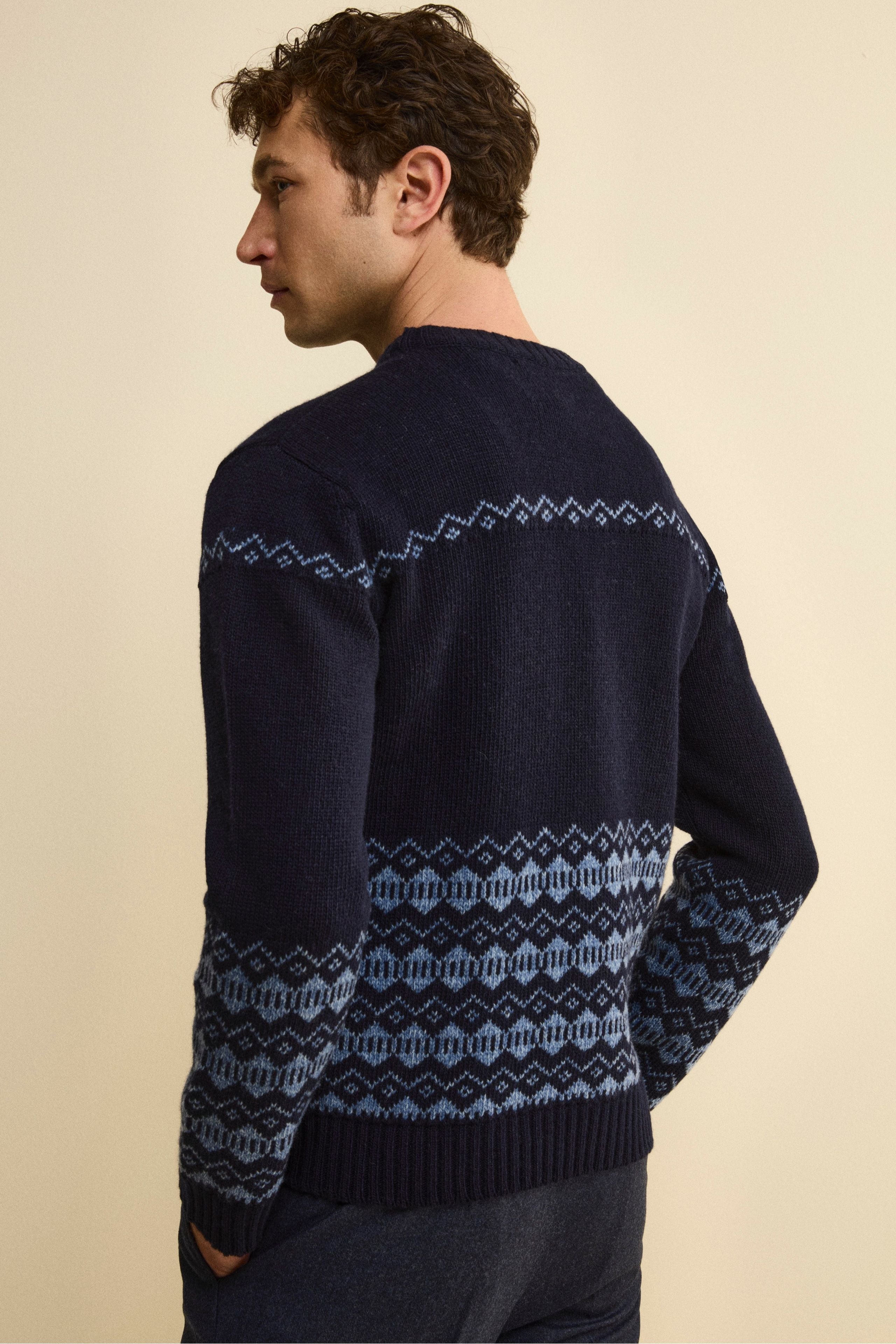 Maglione Girocollo Norvegese in Misto Lana - BLU/AZZURRO