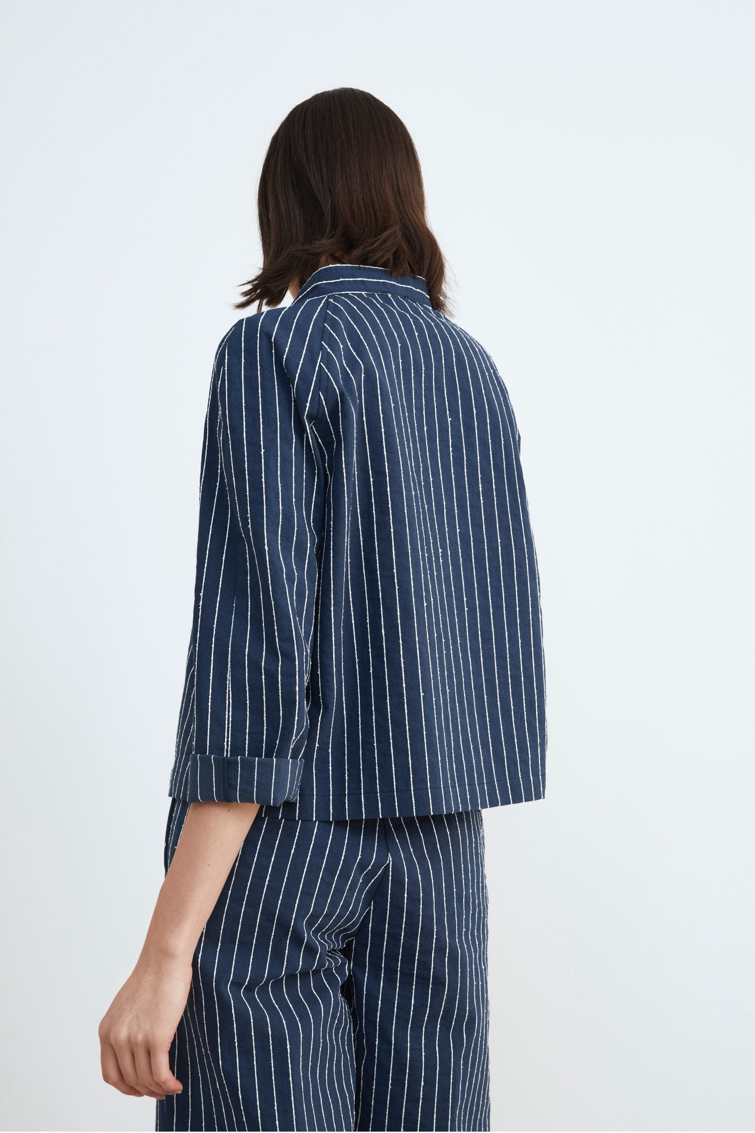 Giacca donna gessata - RIGATO BLU/BEIGE