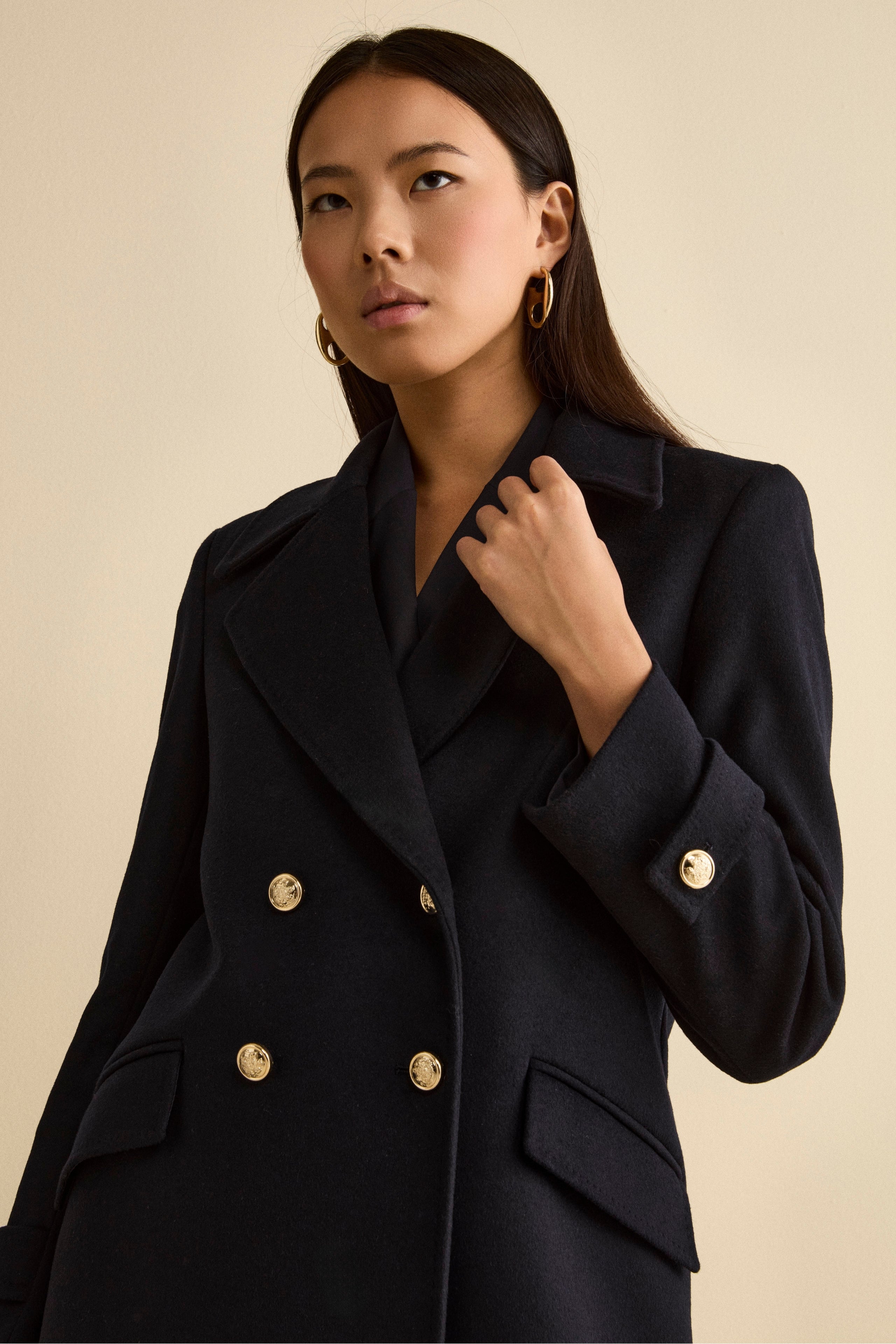 Cappotto Lungo Doppiopetto in Misto Lana e Cahsmere - BLU