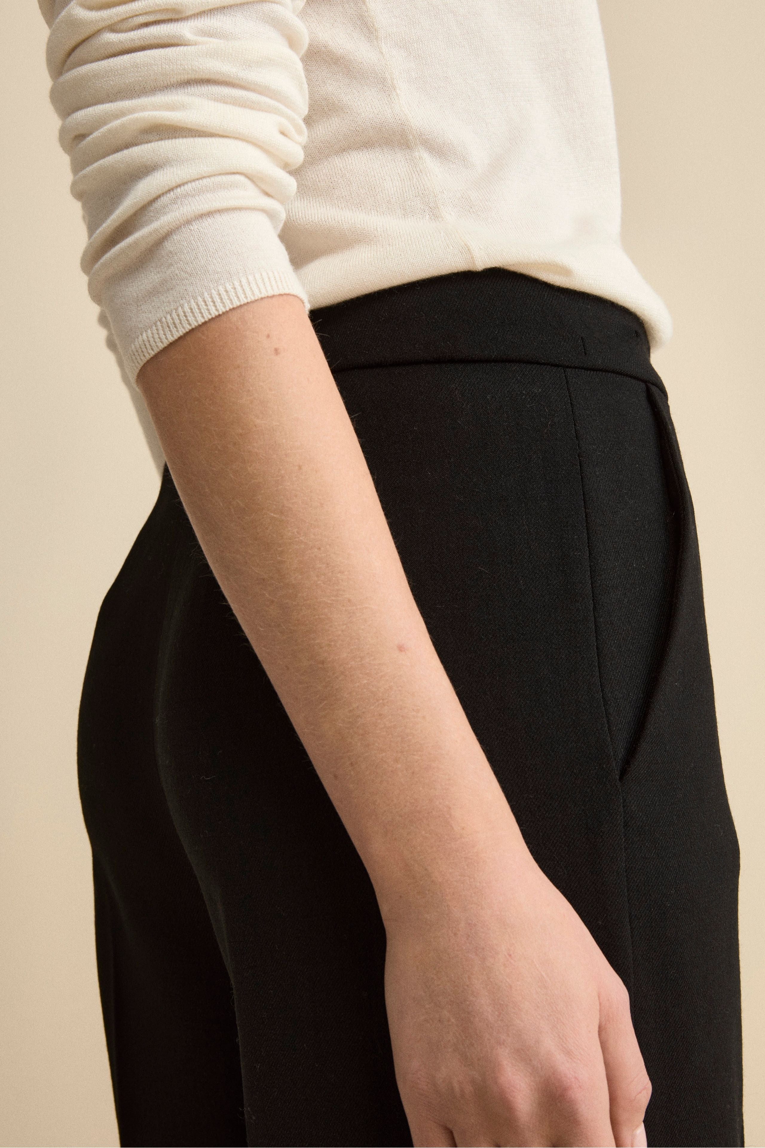 Pantalone con Pieghe a Palazzo in Misto Lana - NERO
