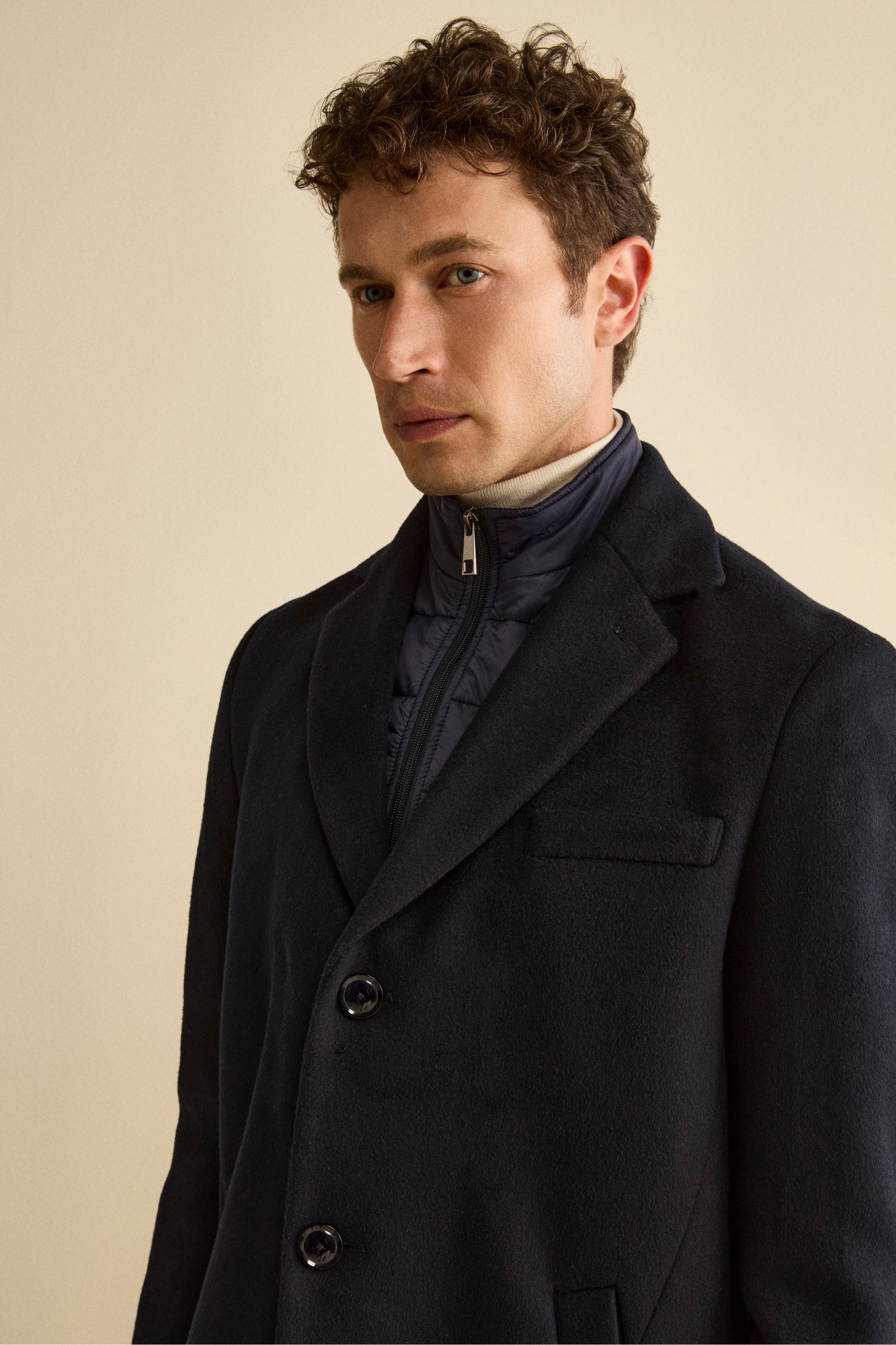 Cappotto Foderato in Misto Lana con Pettorina - BLU