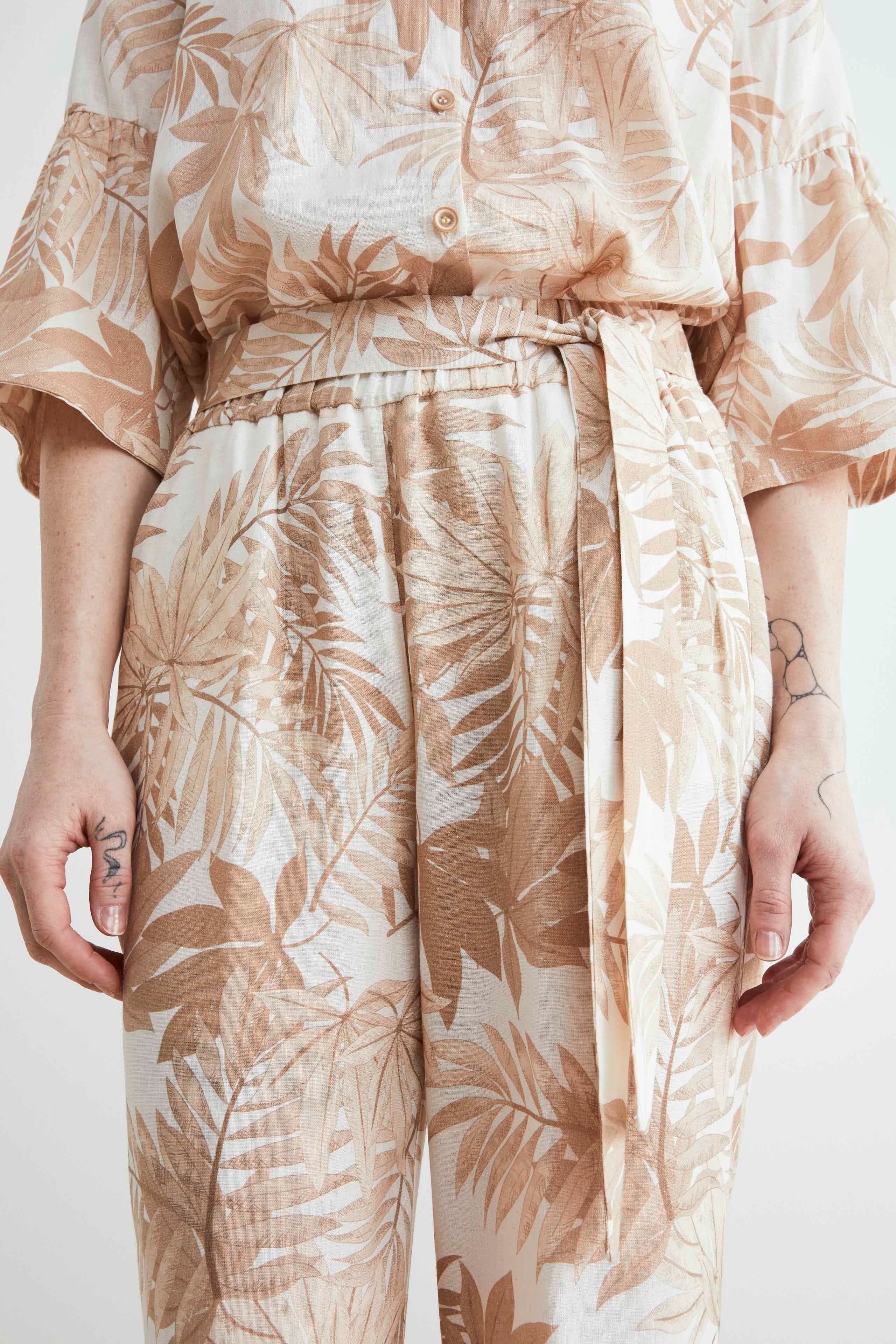 Pantaloni in lino a palazzo - FANT. BEIGE