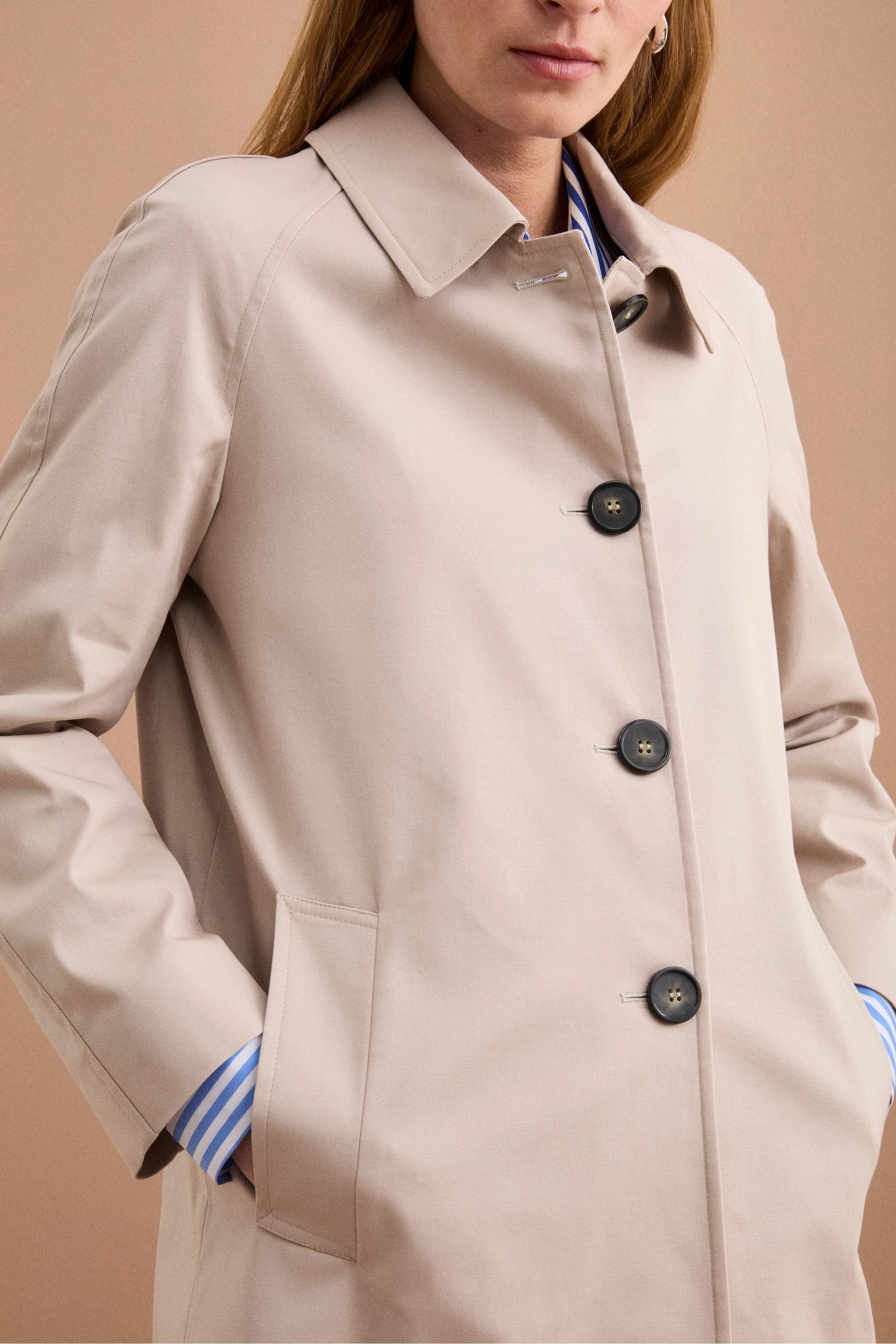 Trench Monopetto Foderato con Collo a Camicia - SABBIA