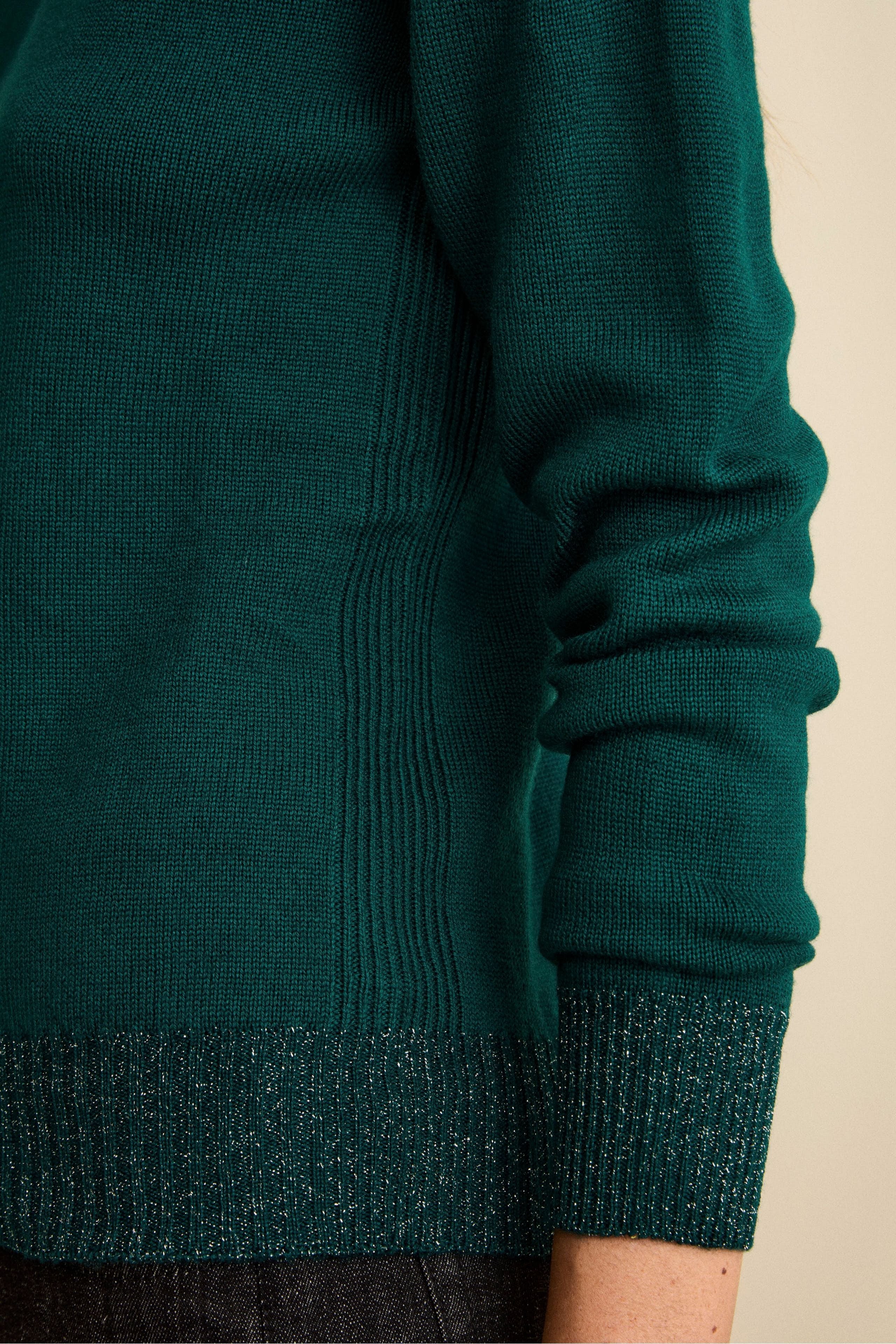 Lupetto in Lana Merino con Bordi in Lurex - VERDE