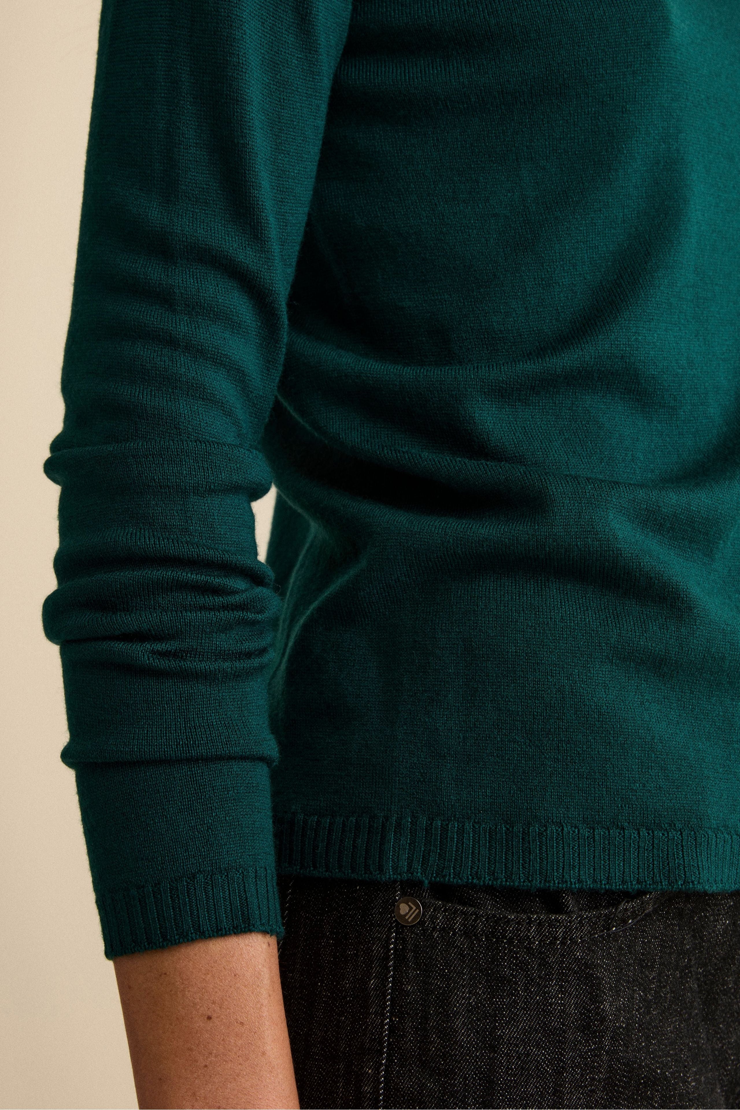 Girocollo in Lana Merino con Bordi a Coste - VERDE
