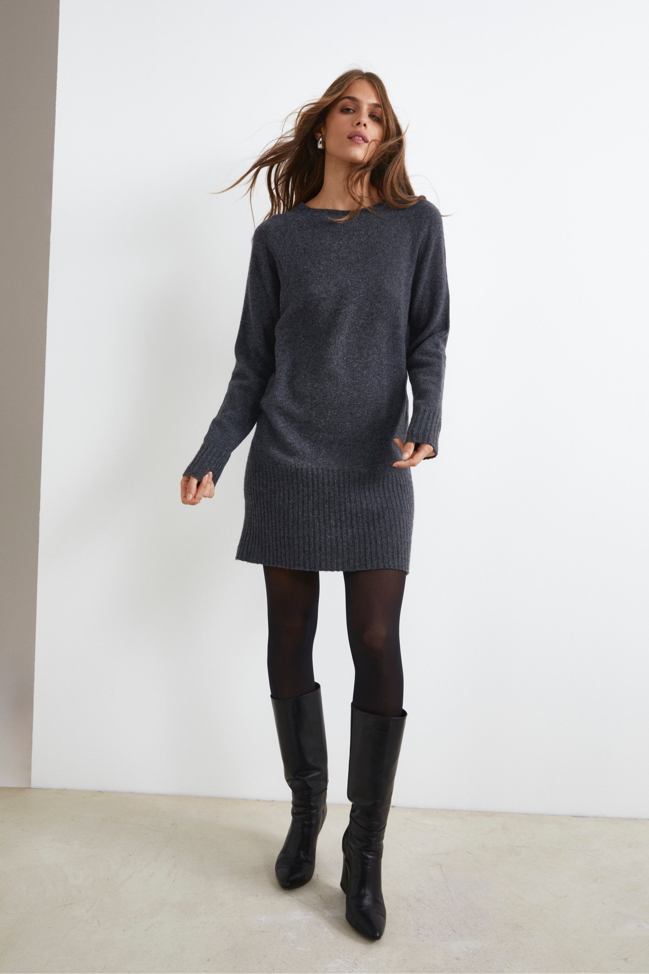 Abito Midi in Misto Cashmere ANTRACITE