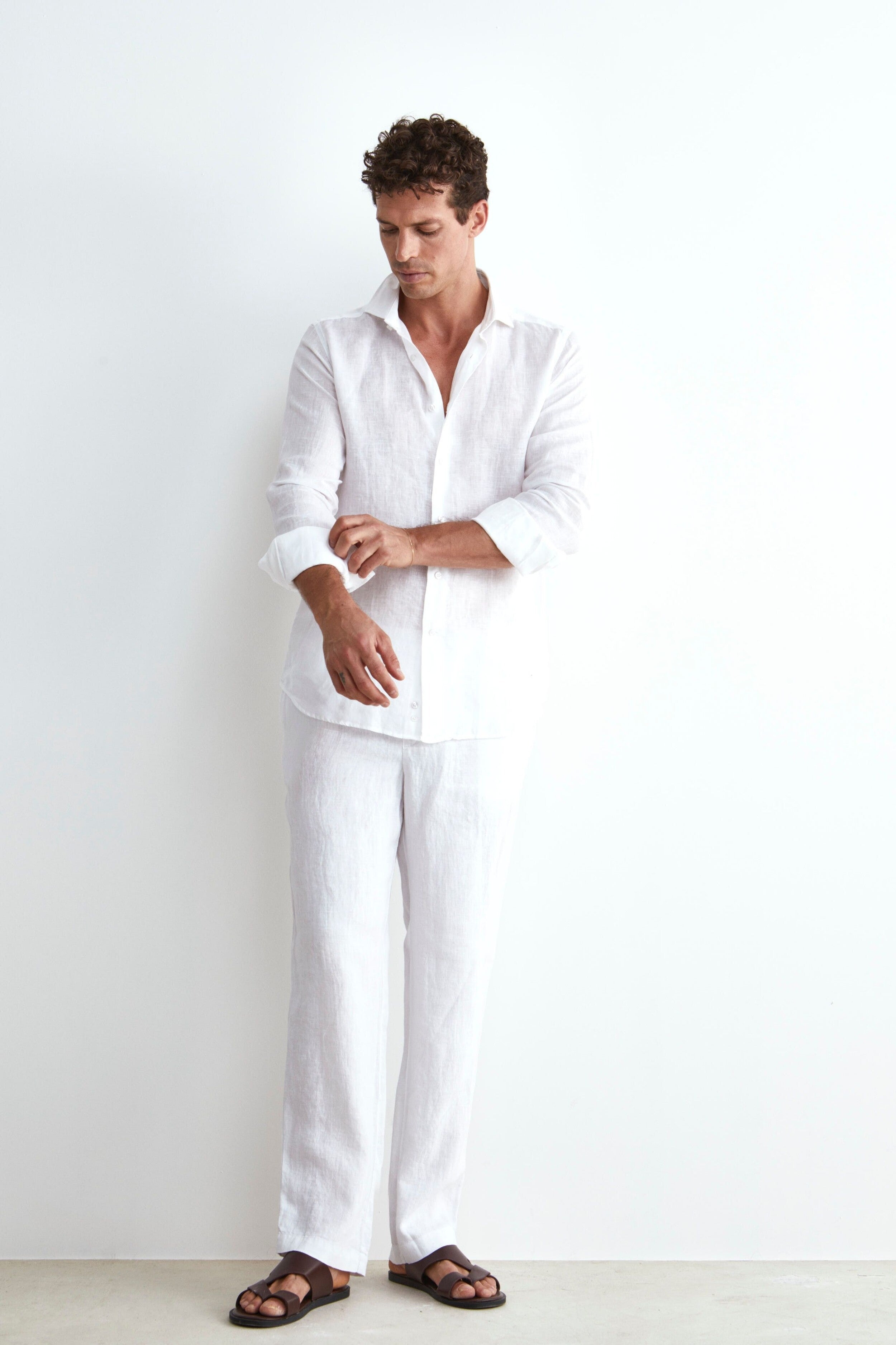 Camicia Bianca in Lino Custom Fit - BIANCO