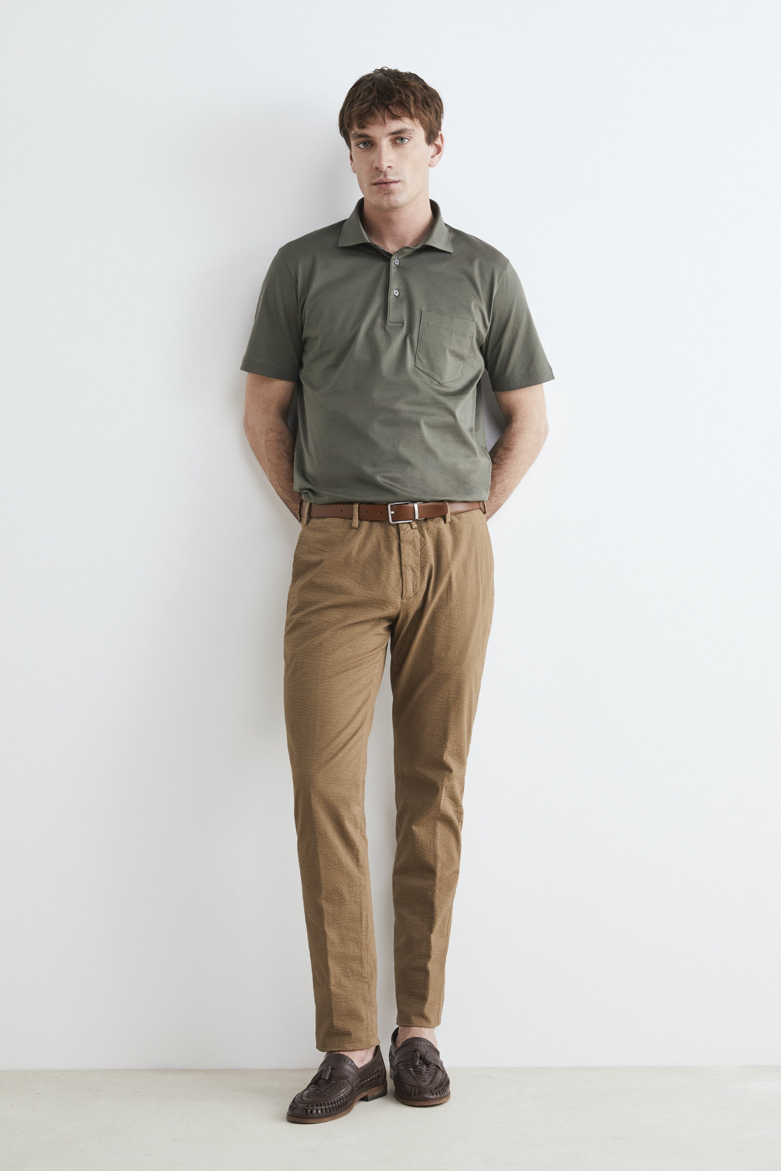 Pantaloni slim in cotone - NOCCIOLA