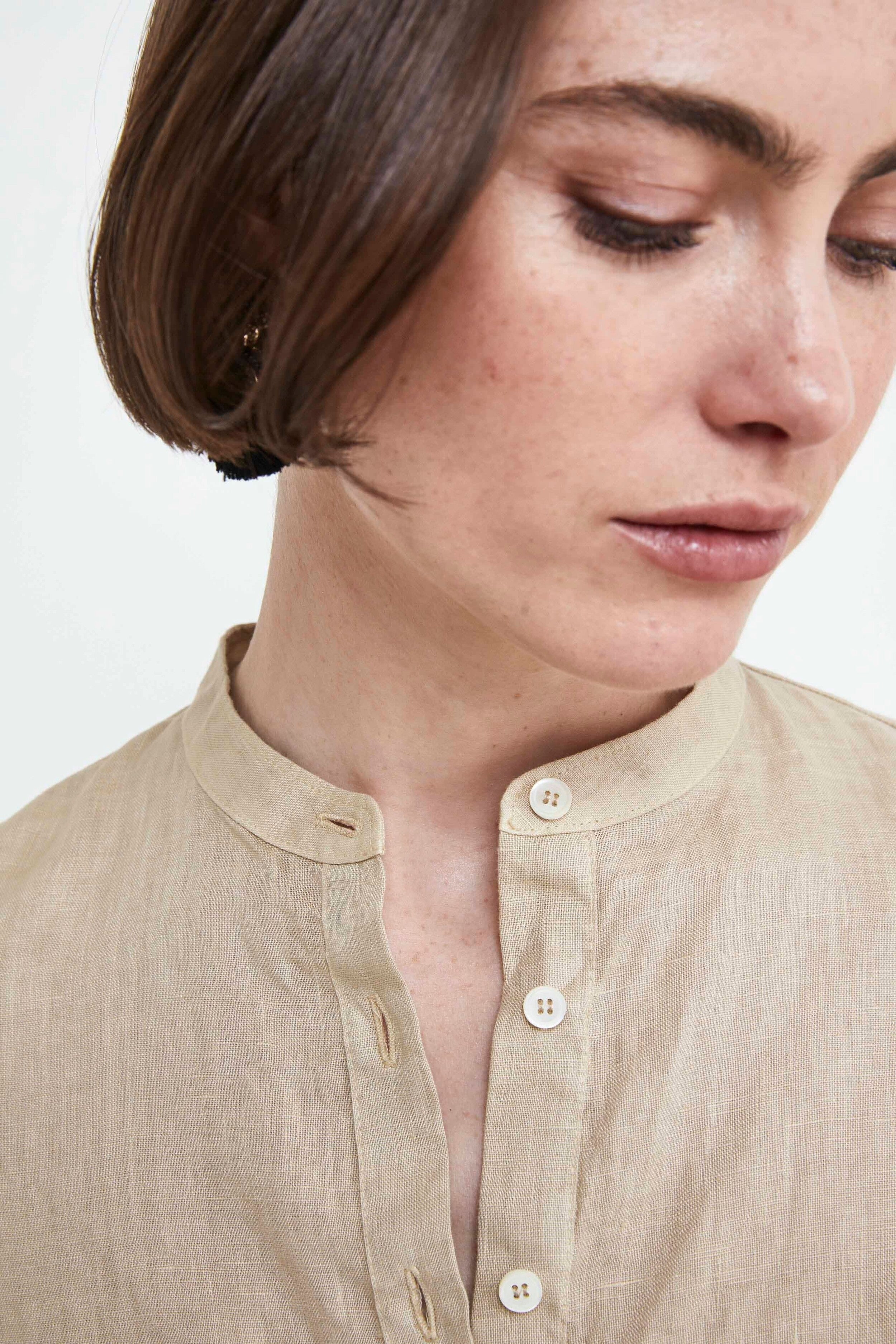 Camicia Coreana in Lino - BEIGE