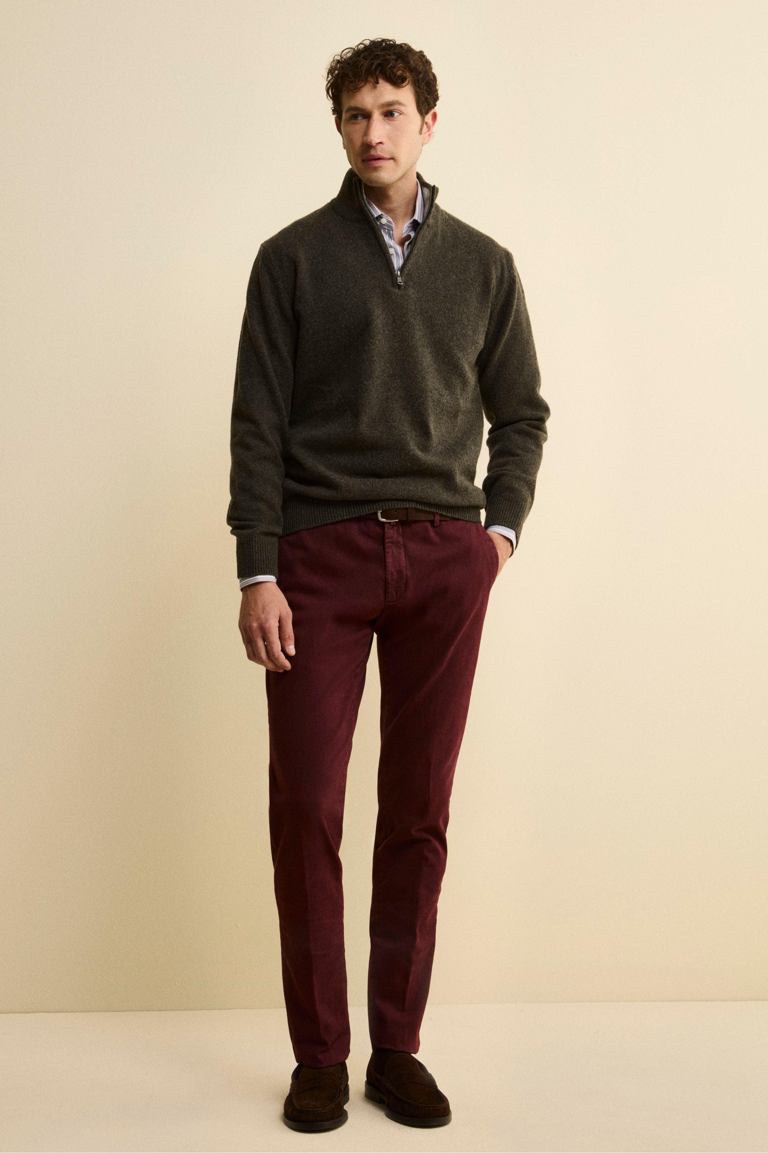 Pantalone Slim Fit in Gabardina Stretch - BORDEAUX