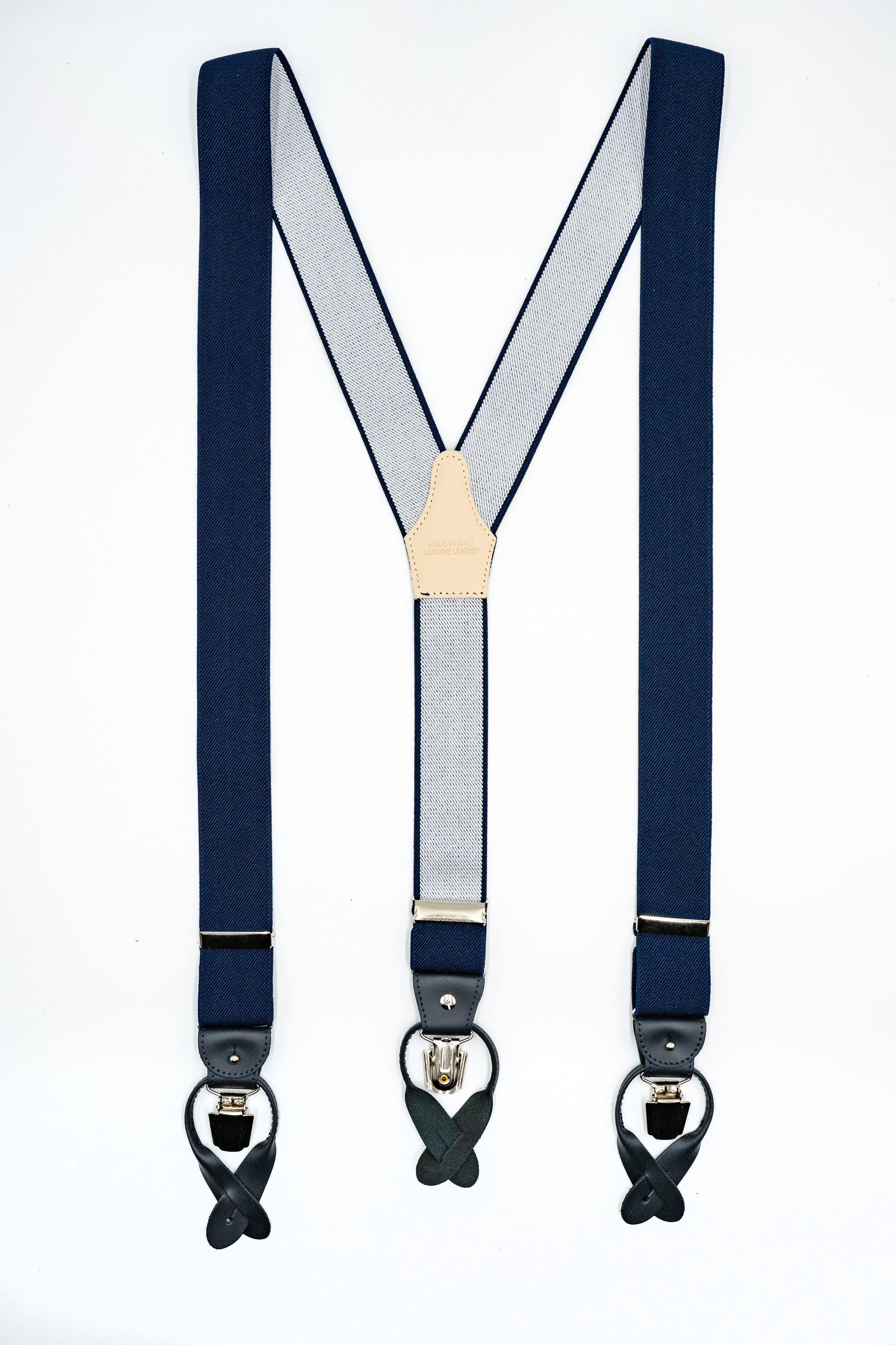 Bretelle Tinta Unita con Clip e Asole in Pelle - BLU