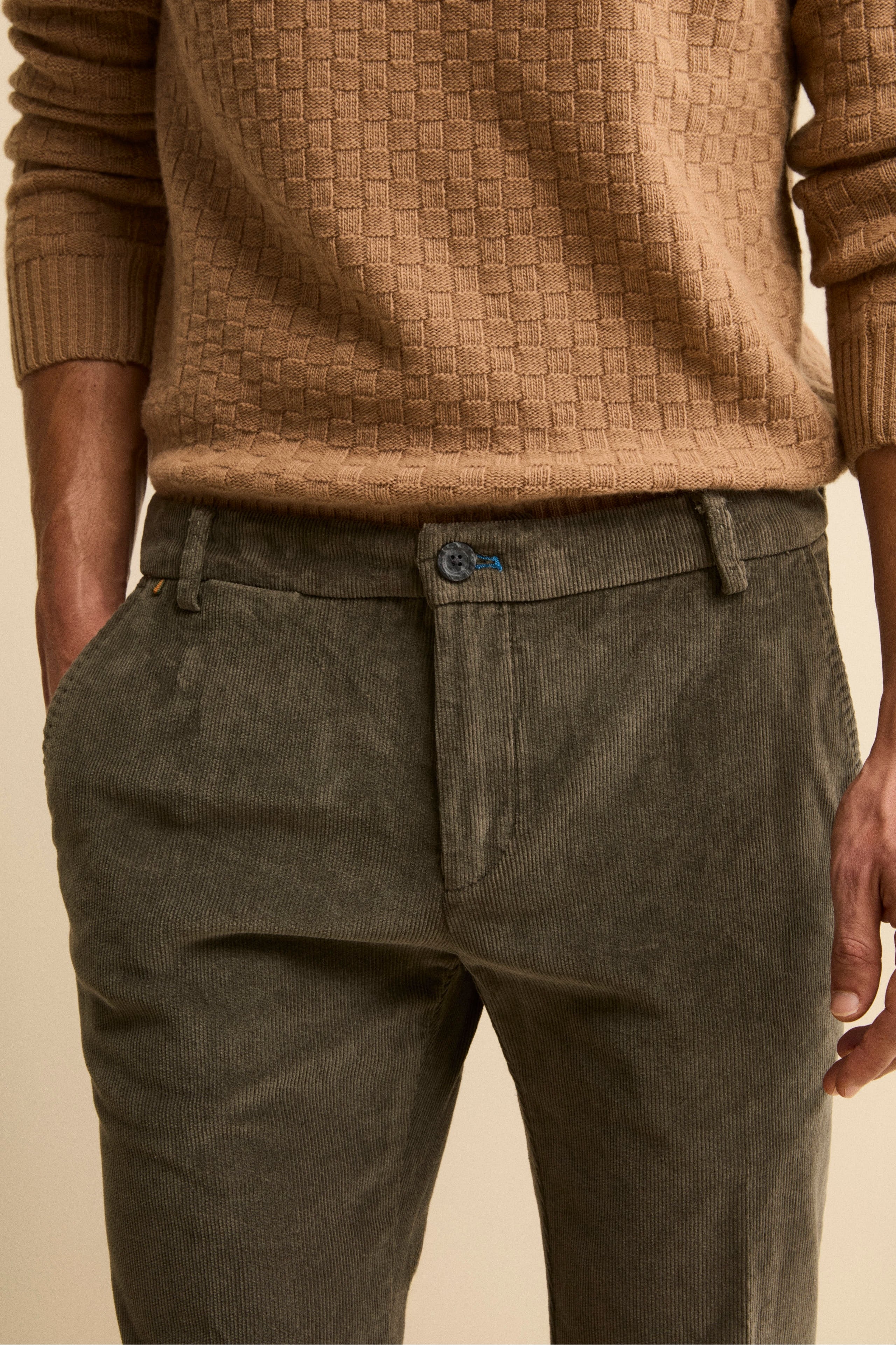 Pantalone Chino Regular Fit in Velluto - VERDE