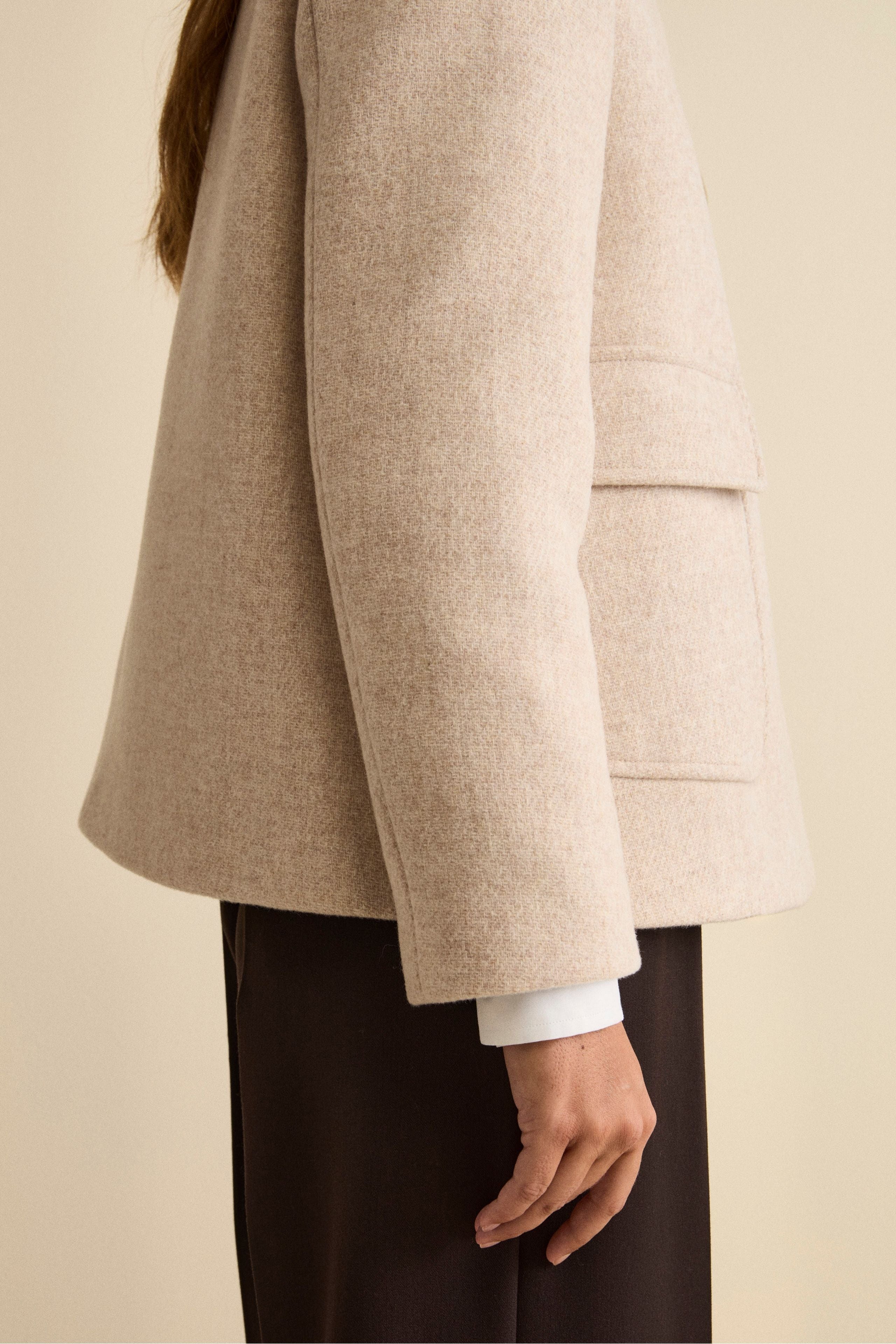 Cappotto Corto Svasato in Misto Lana Vergine - BEIGE