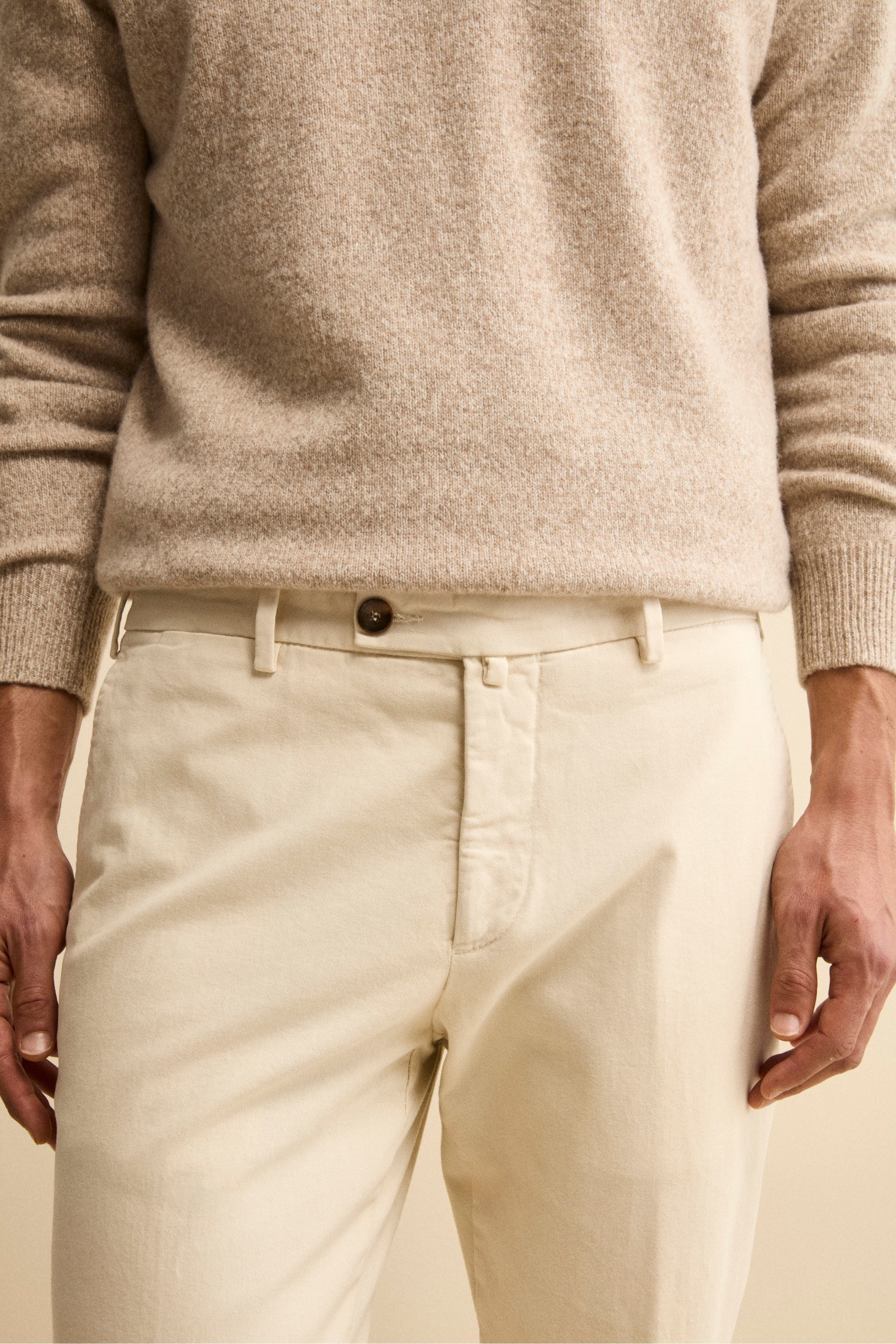 Pantalone Regular Fit in Cotone Stretch - LATTE