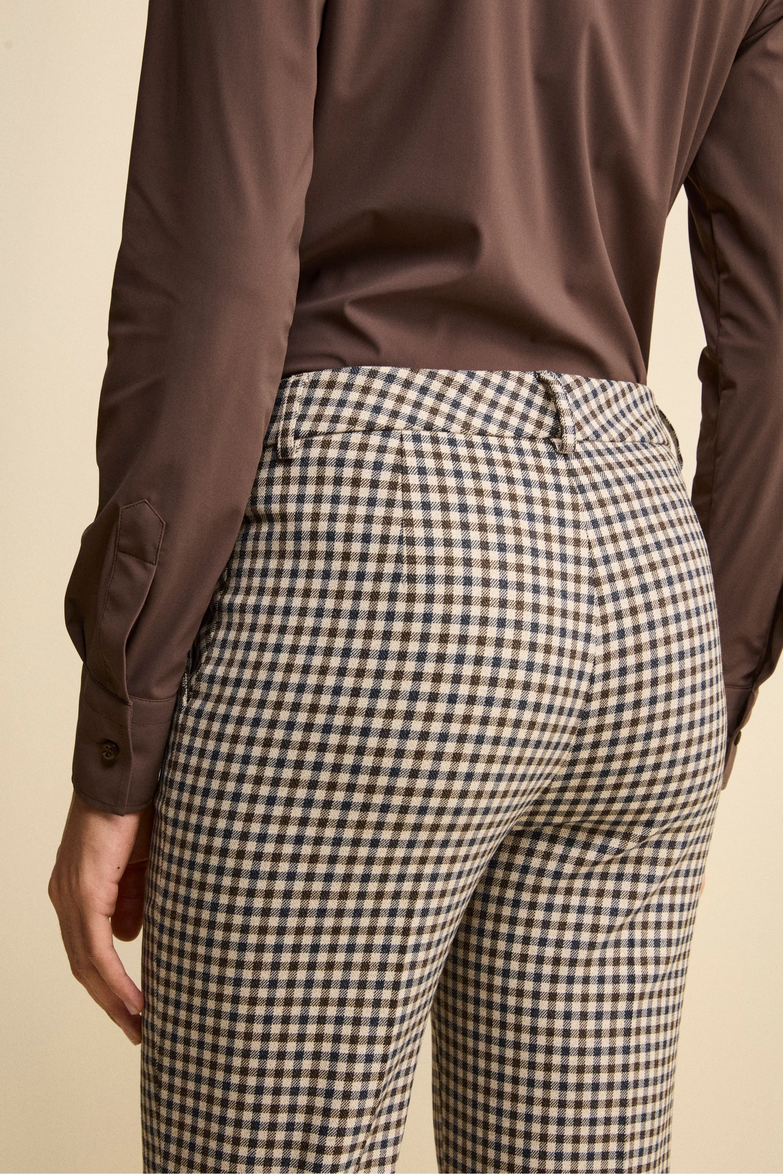 Pantalone Slim Fit a Sigaretta con Risvolto - BEIGE QUADRI