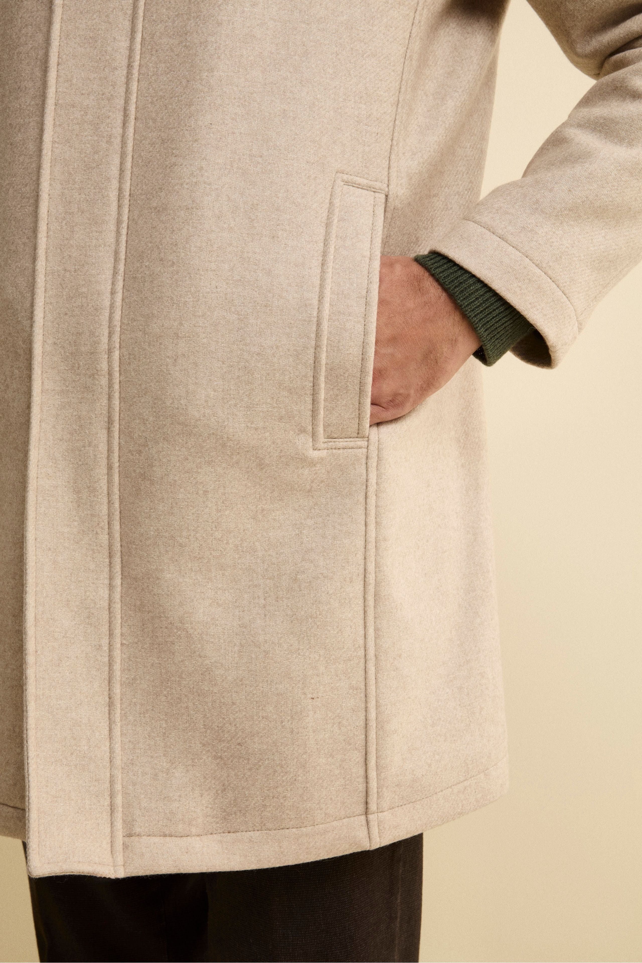 Cappotto Twill in Misto Lana con Zip e Cappuccio - TORTORA