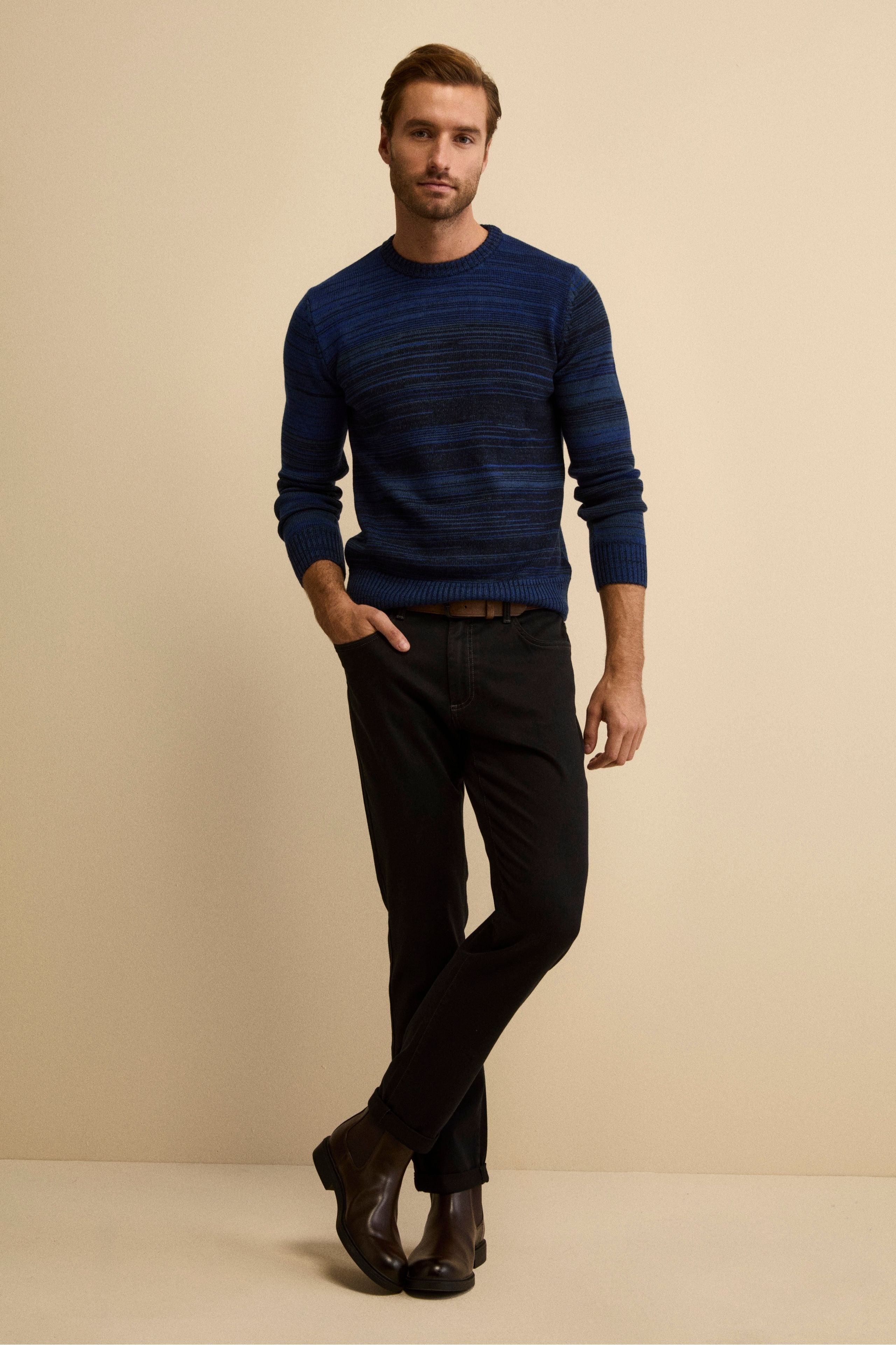 Jeans Slim Fit in Misto Cotone - DENIM/NERO