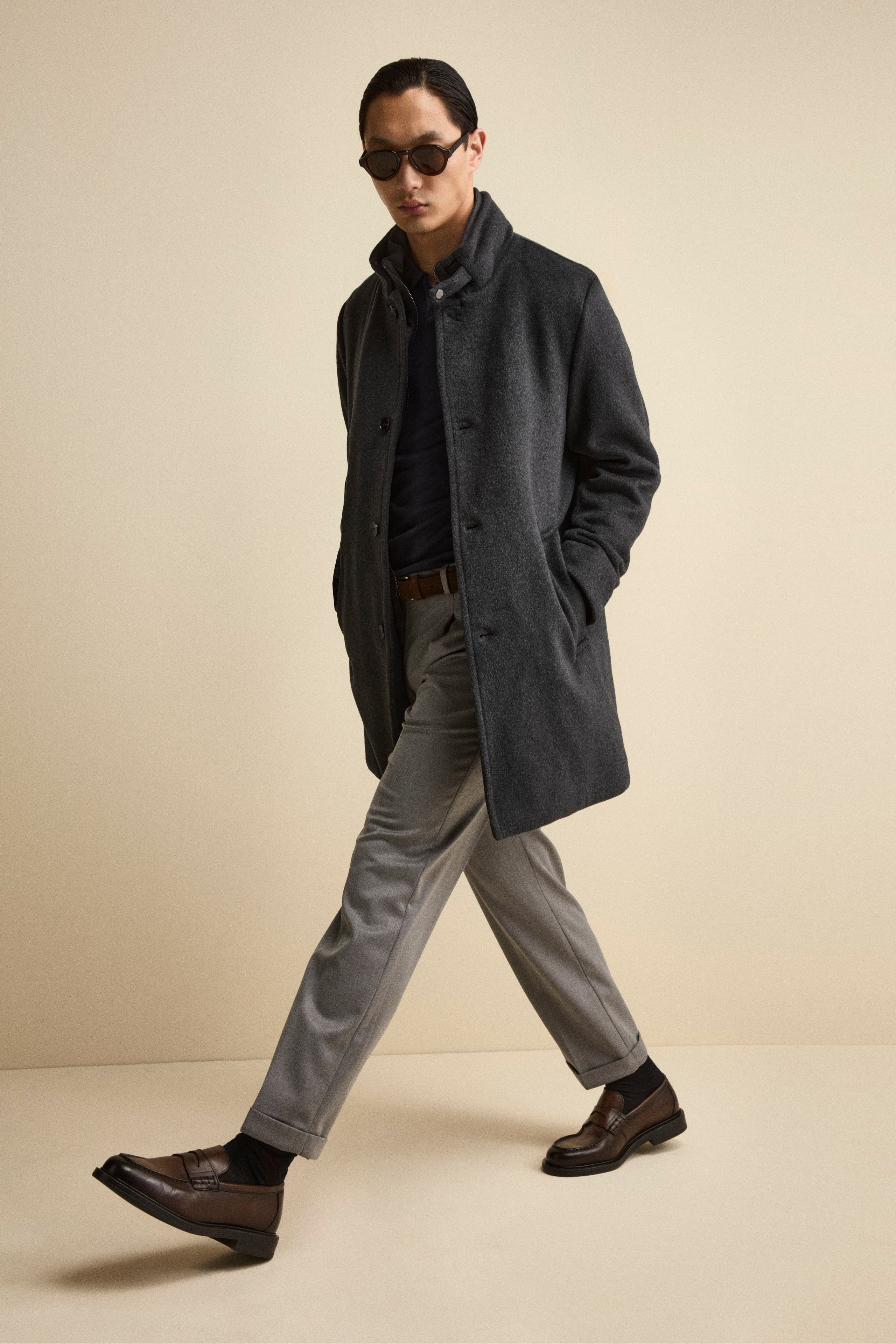 Pantalone Straight in Misto Lana con Pinces e Risvolto - GRIGIO CHIARO