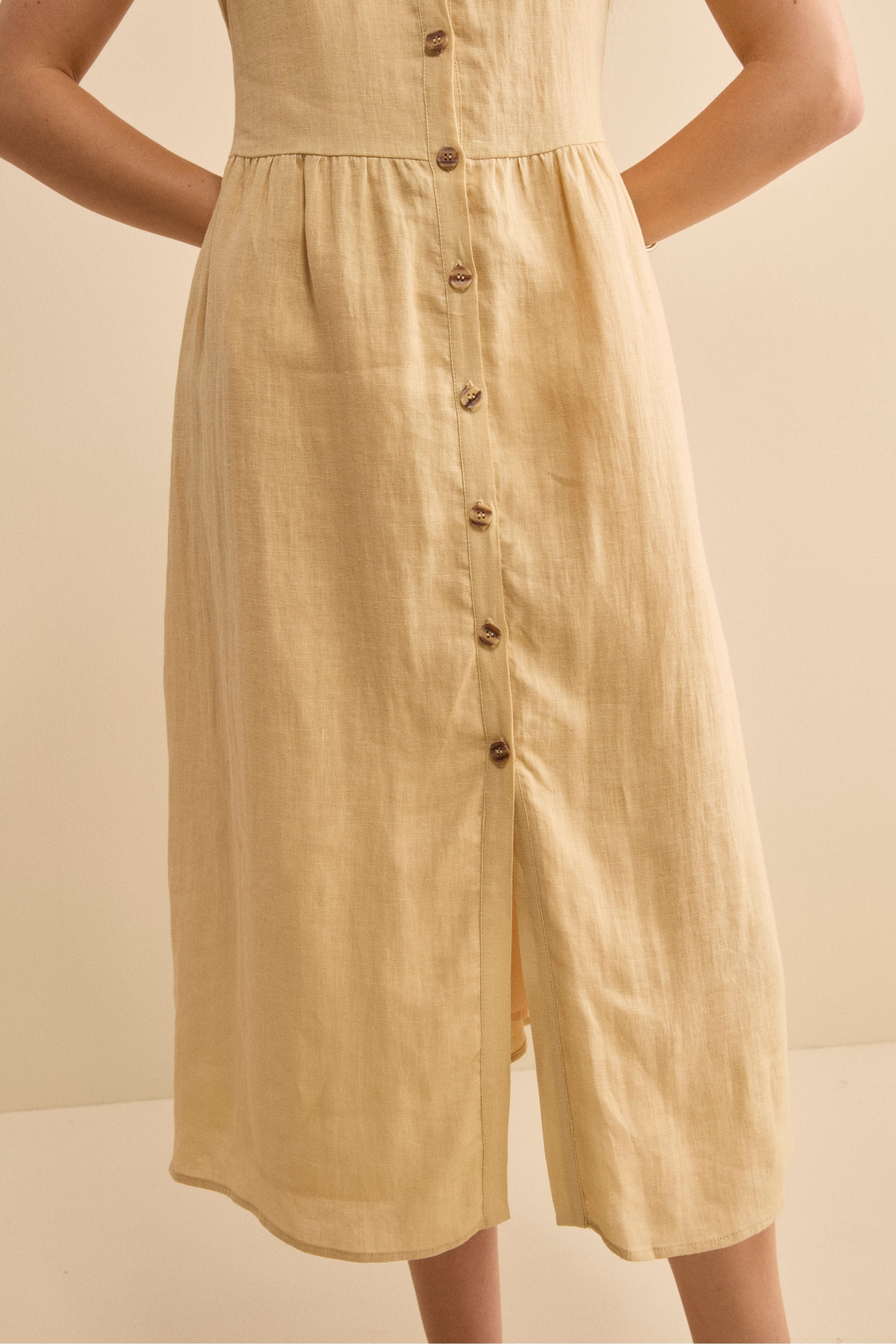 Abito Chemisier Lungo in Lino - CREMA