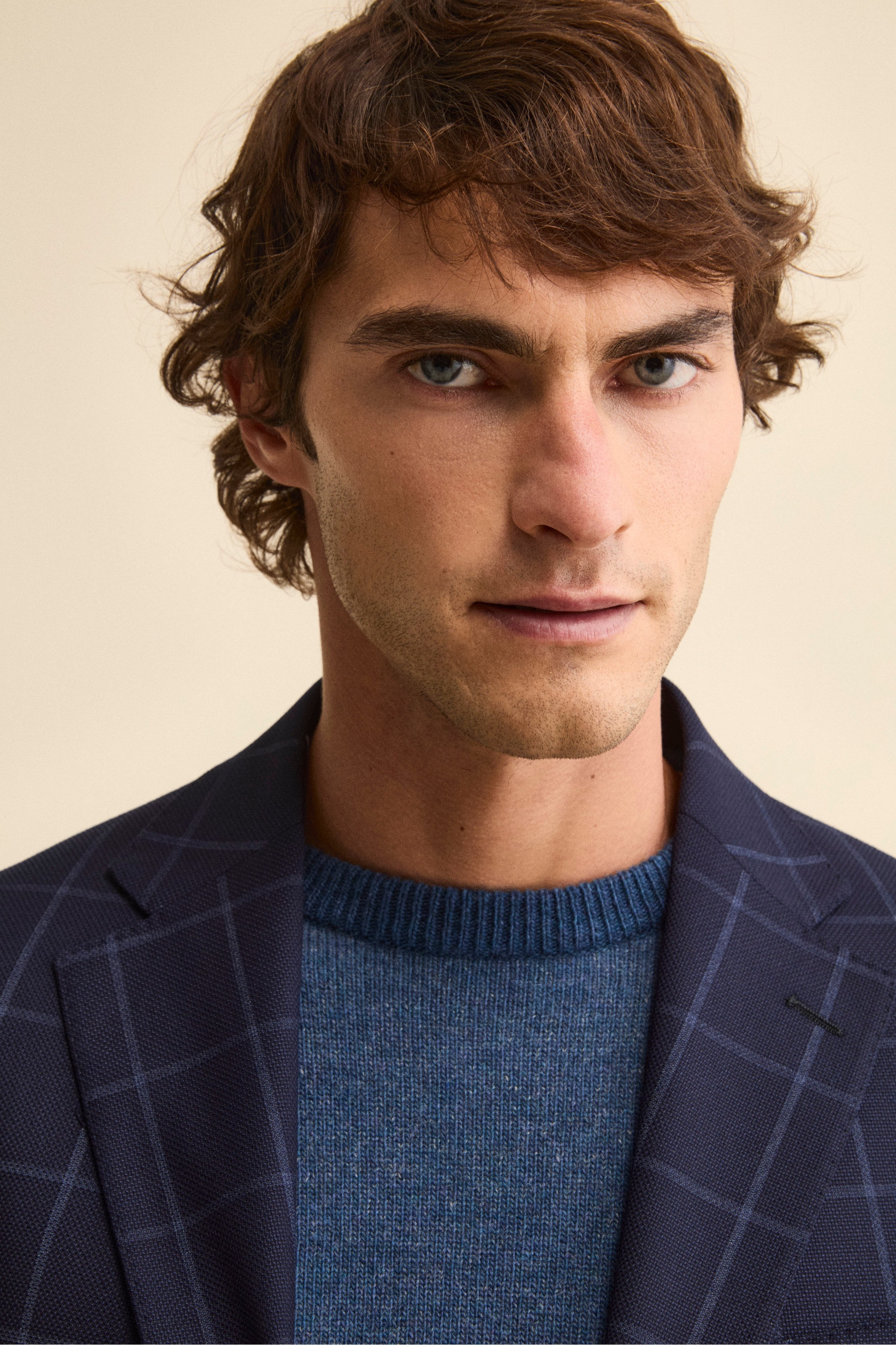 Giacca Semifoderata Monopetto in Lana Vergine - BLU QUADRI