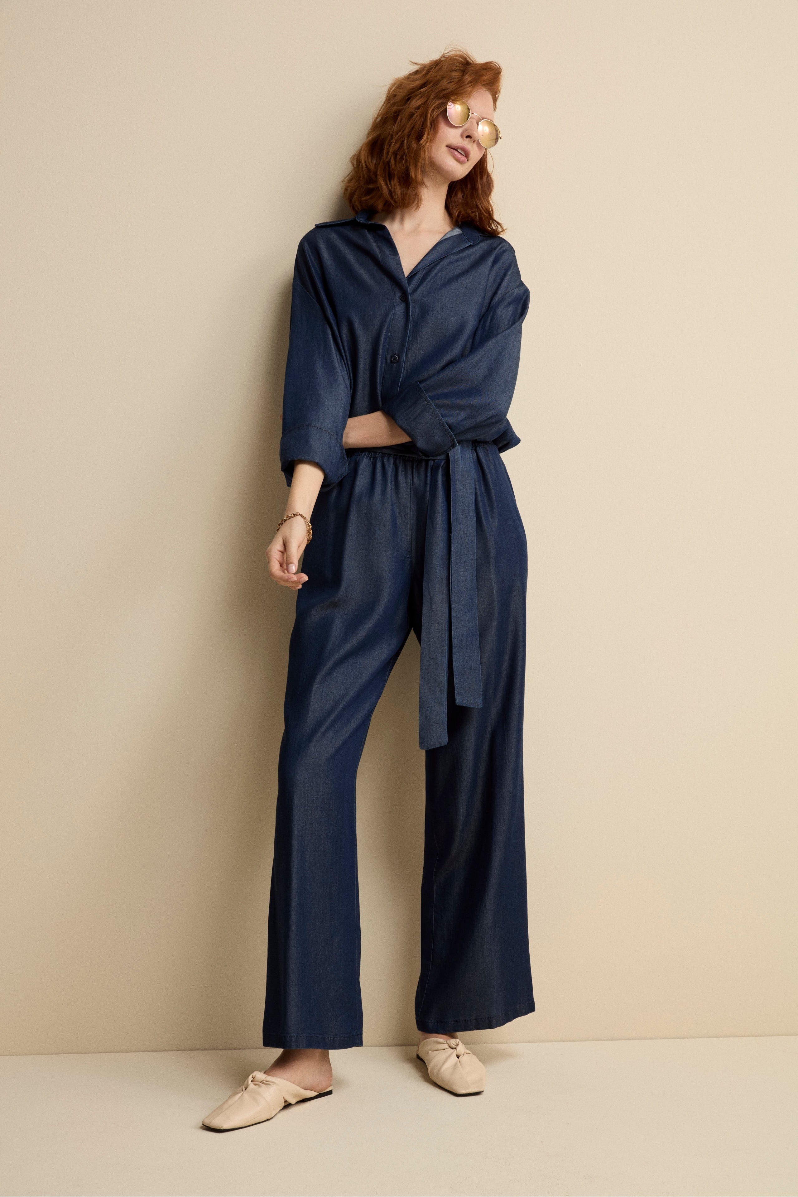 Pantalone Denim Over con Fusciacca - BLU