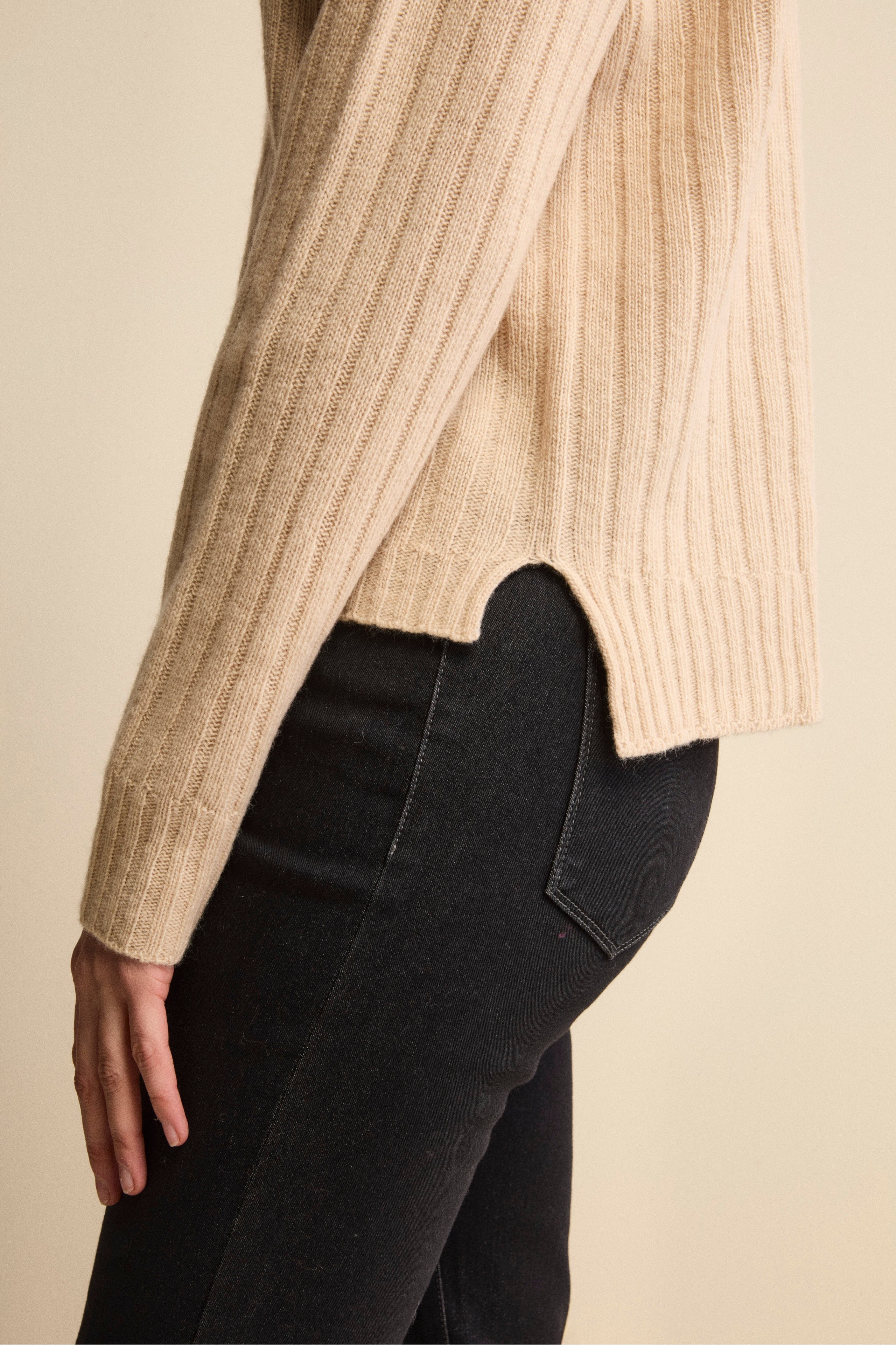 Maglia Barchetta Lavorata in Lana e Cashmere - BEIGE