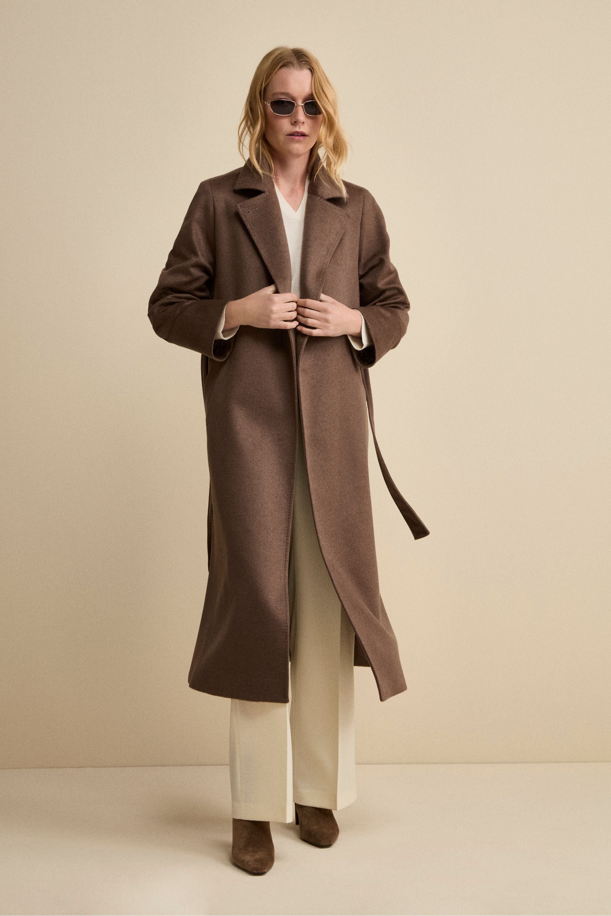 Pantalone con Pieghe a Palazzo in Misto Lana - PANNA