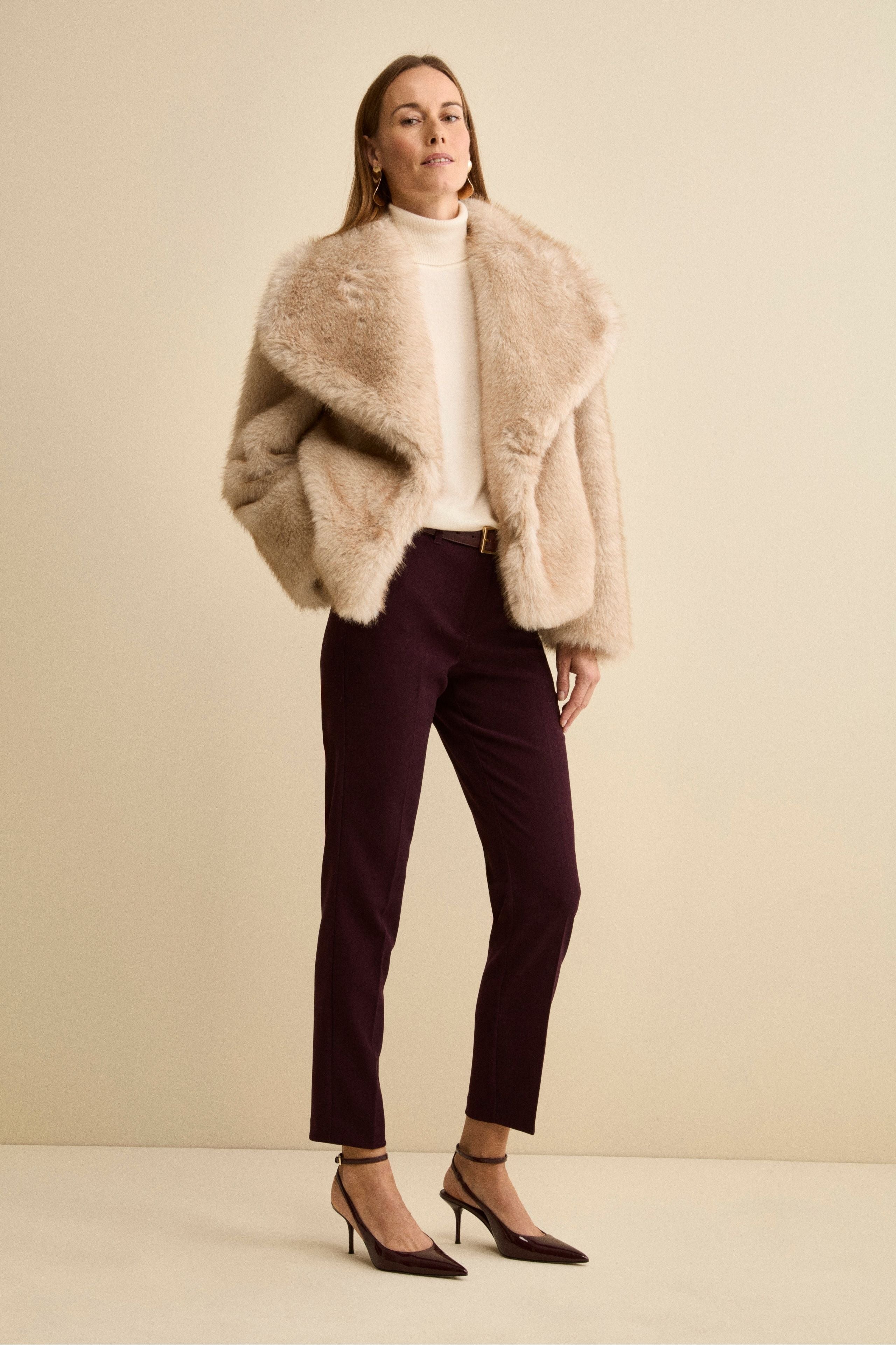 Pantalone a Sigaretta Regular Fit in Velluto - BORDEAUX