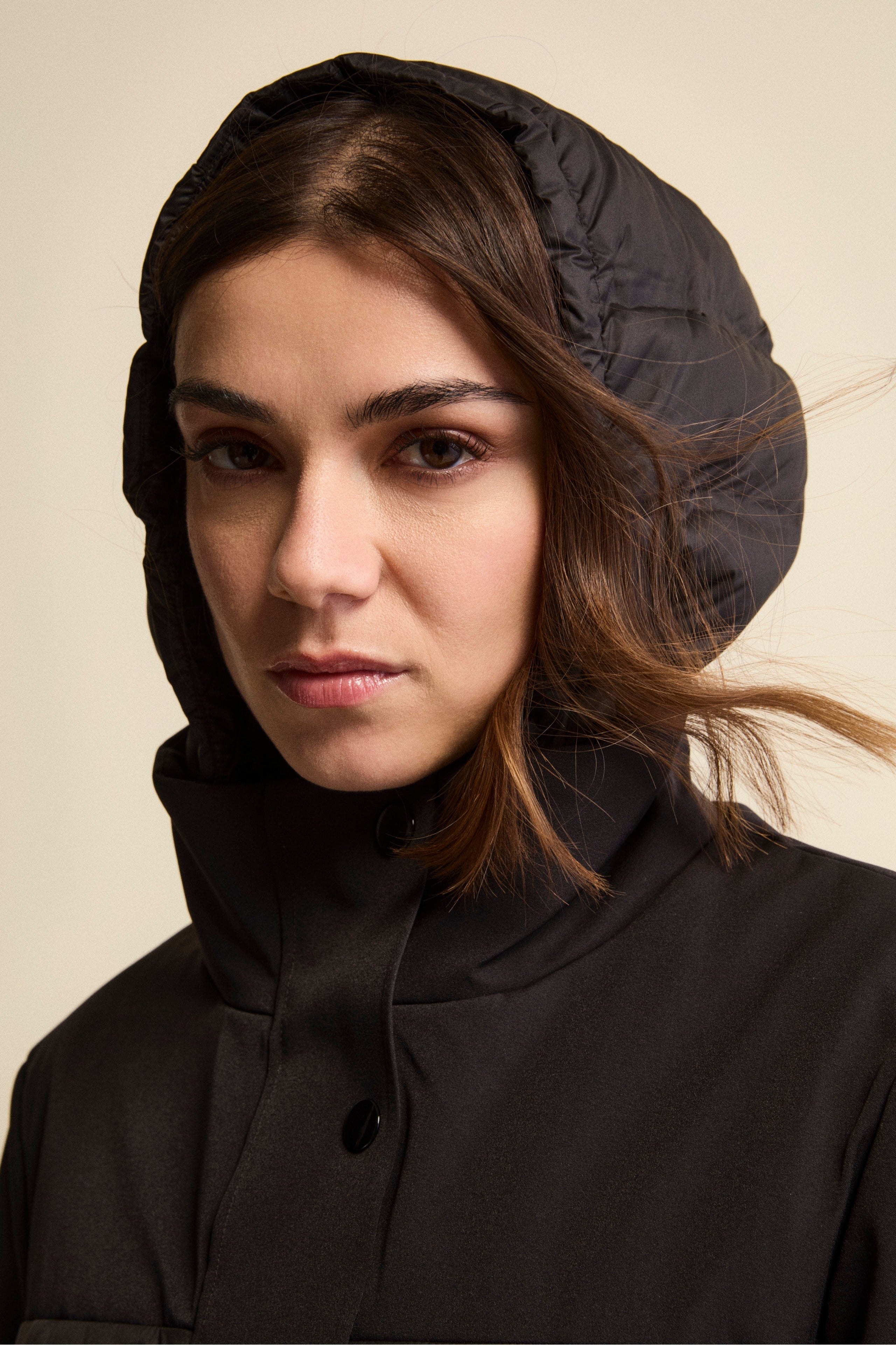 Giaccone Lungo Imbottito Doppio Tessuto - NERO