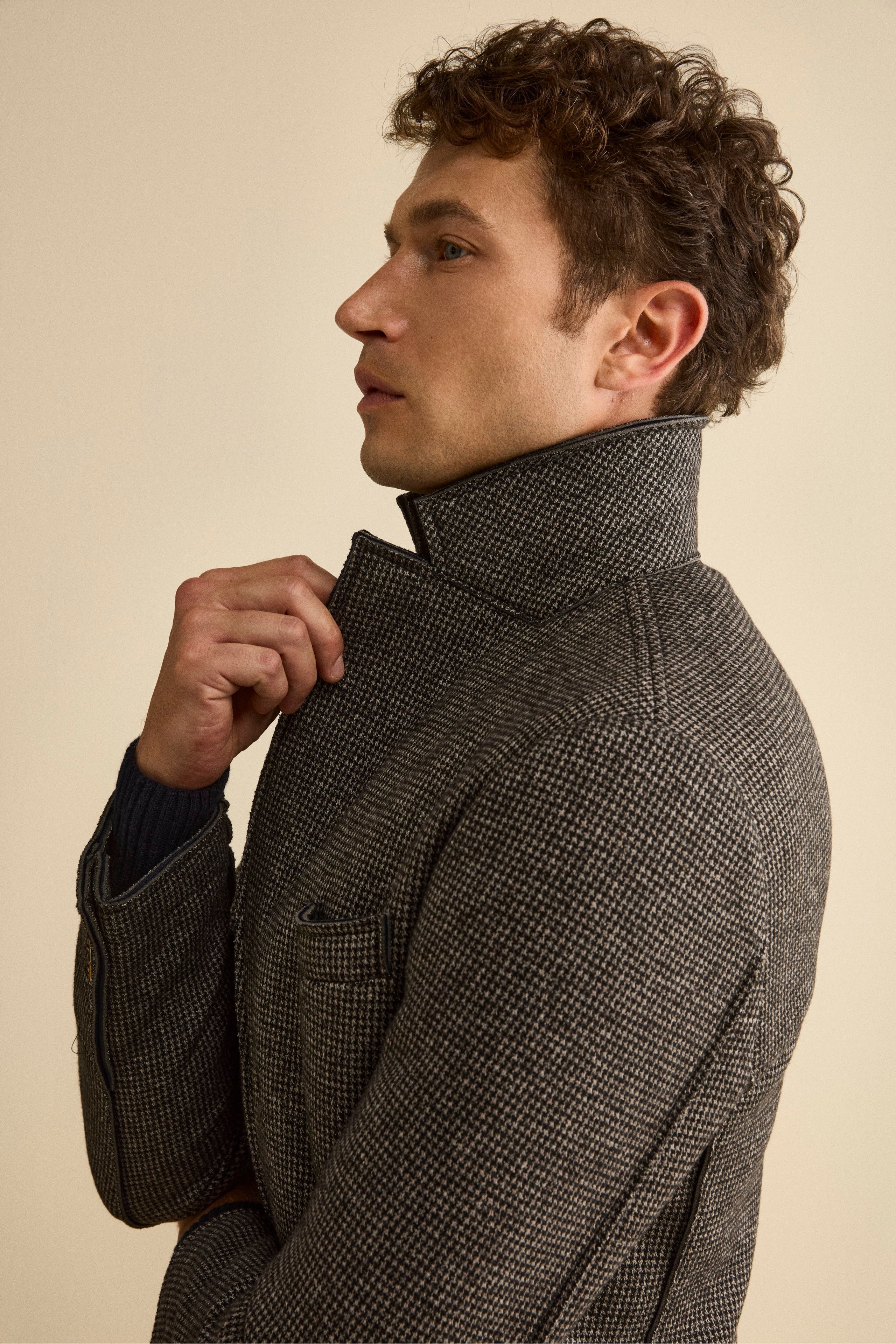 Cappotto Fantasia Midi a Taglio Vivo - GRIGIO/NERO
