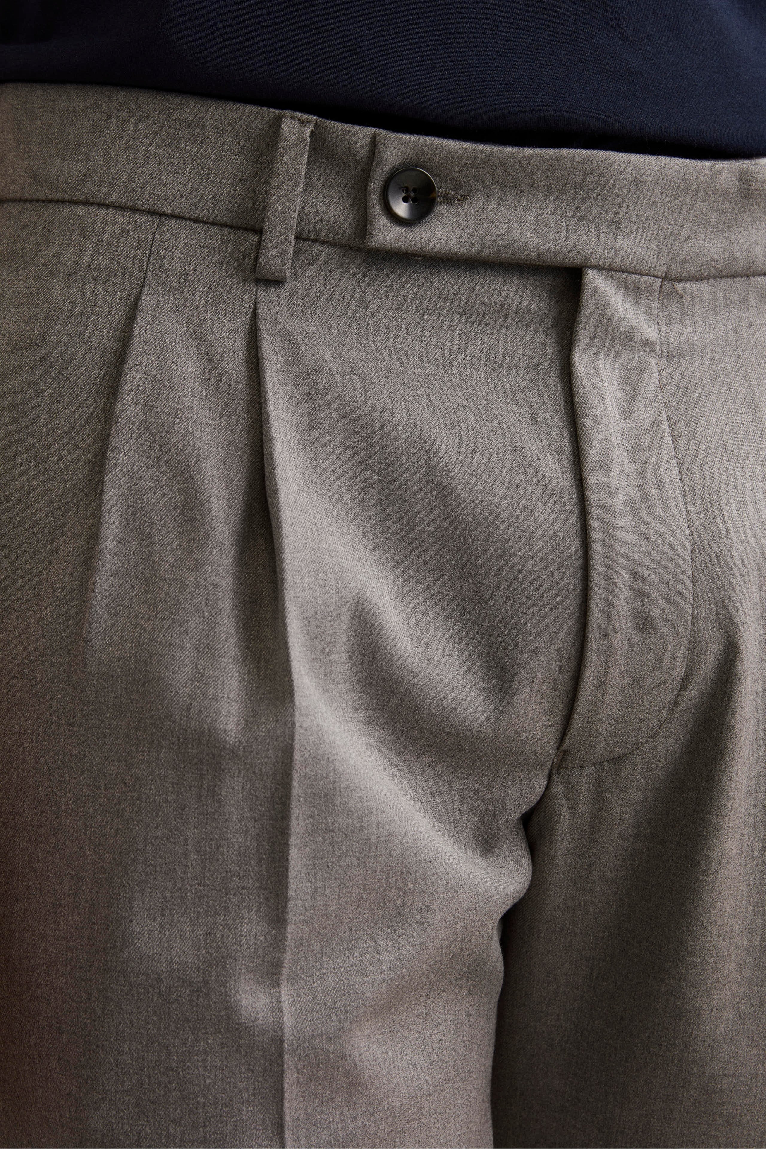Pantalone Pinces Gamba Larga in Misto Lana - GRIGIO MELANGE