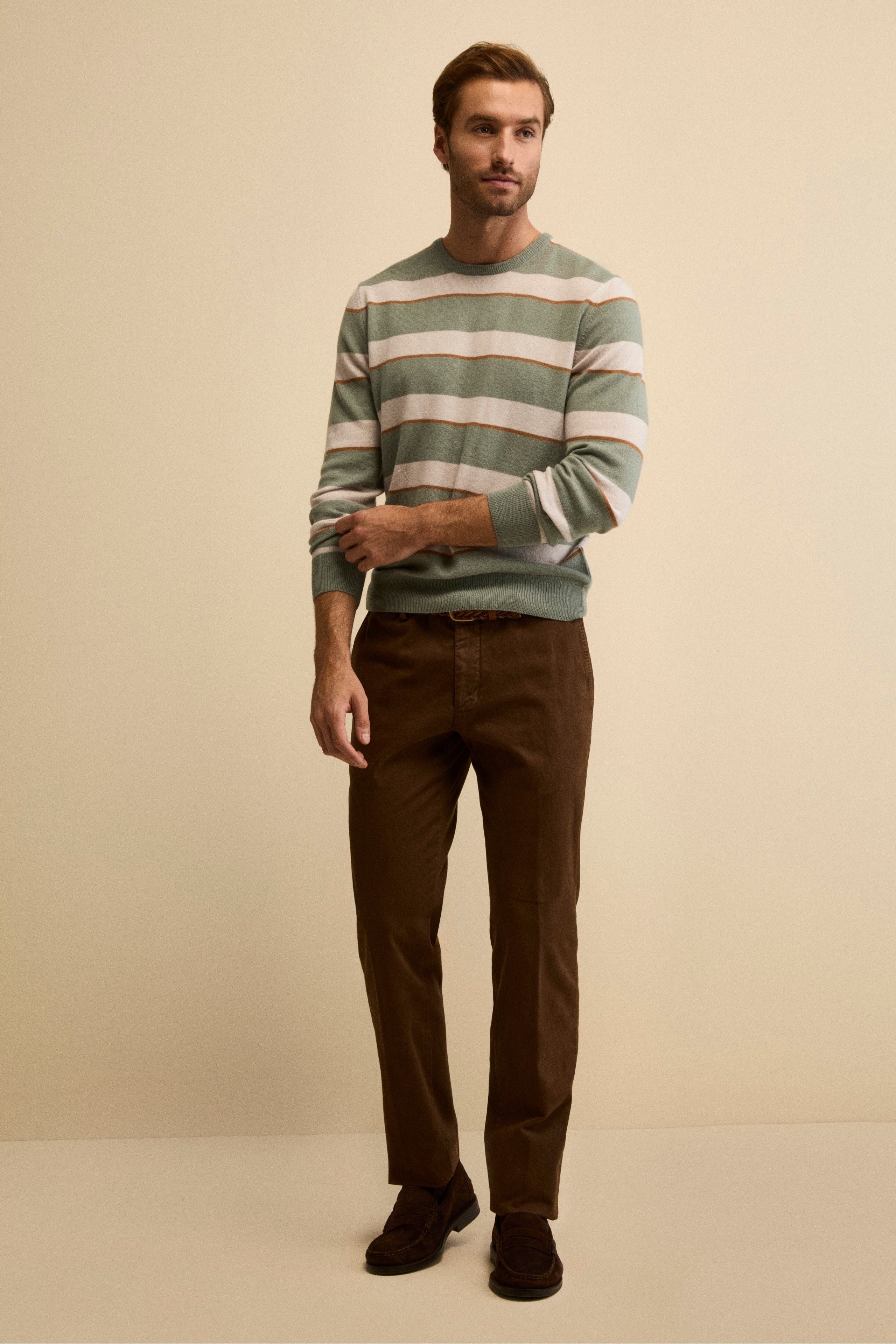 Pantalone Regular Fit in Cotone Stretch - CACAO