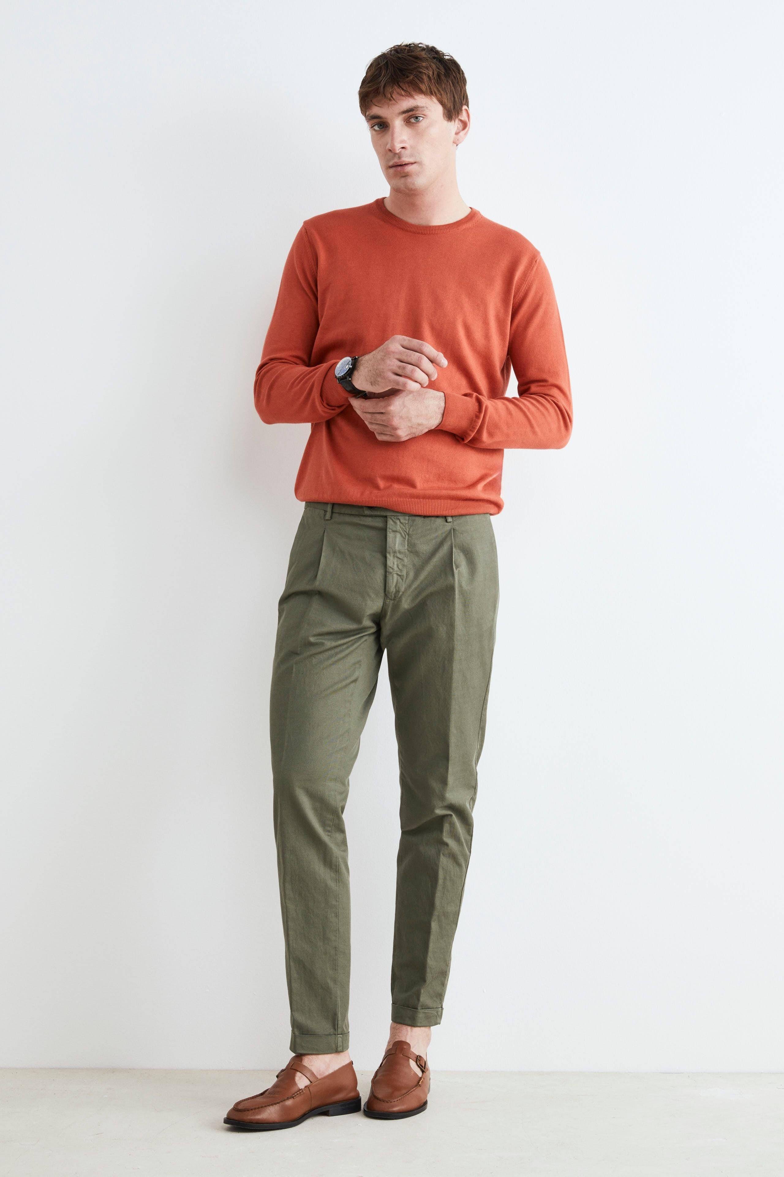 Pantaloni con pinces in cotone - SALVIA