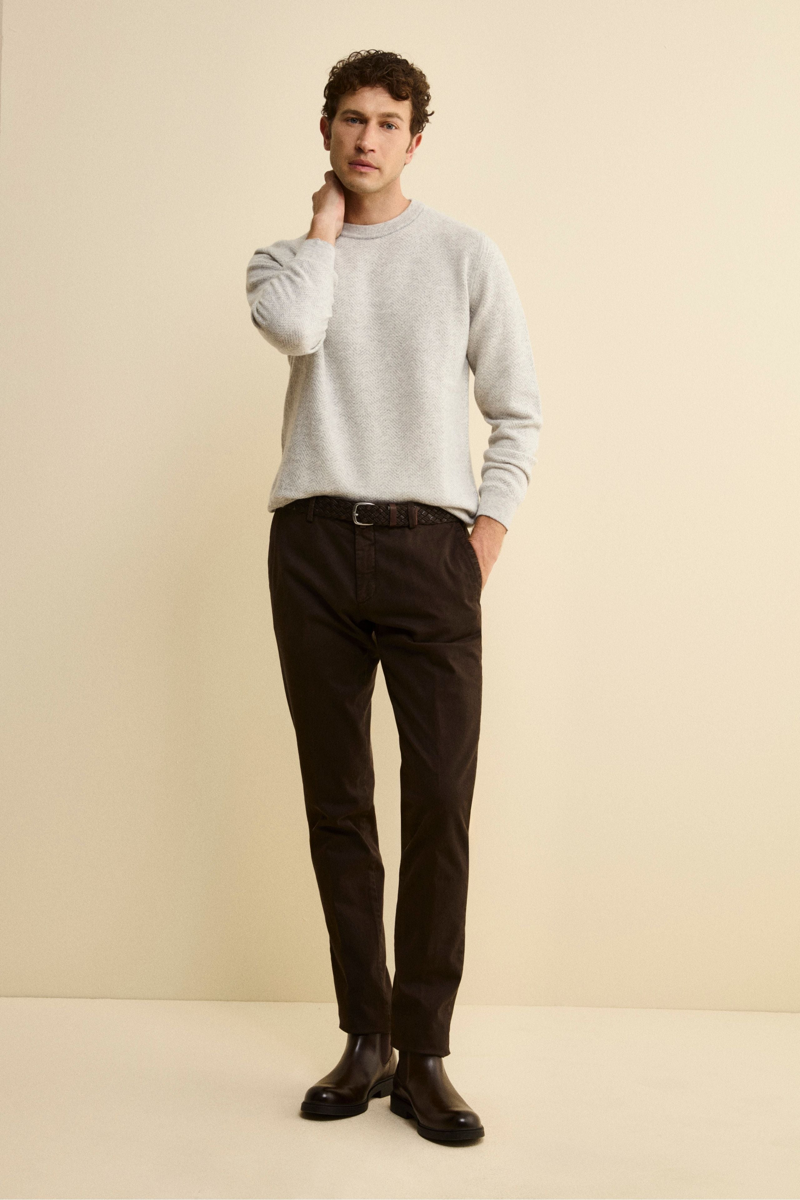 Pantalone Slim Fit in Gabardina Stretch - MARRONE