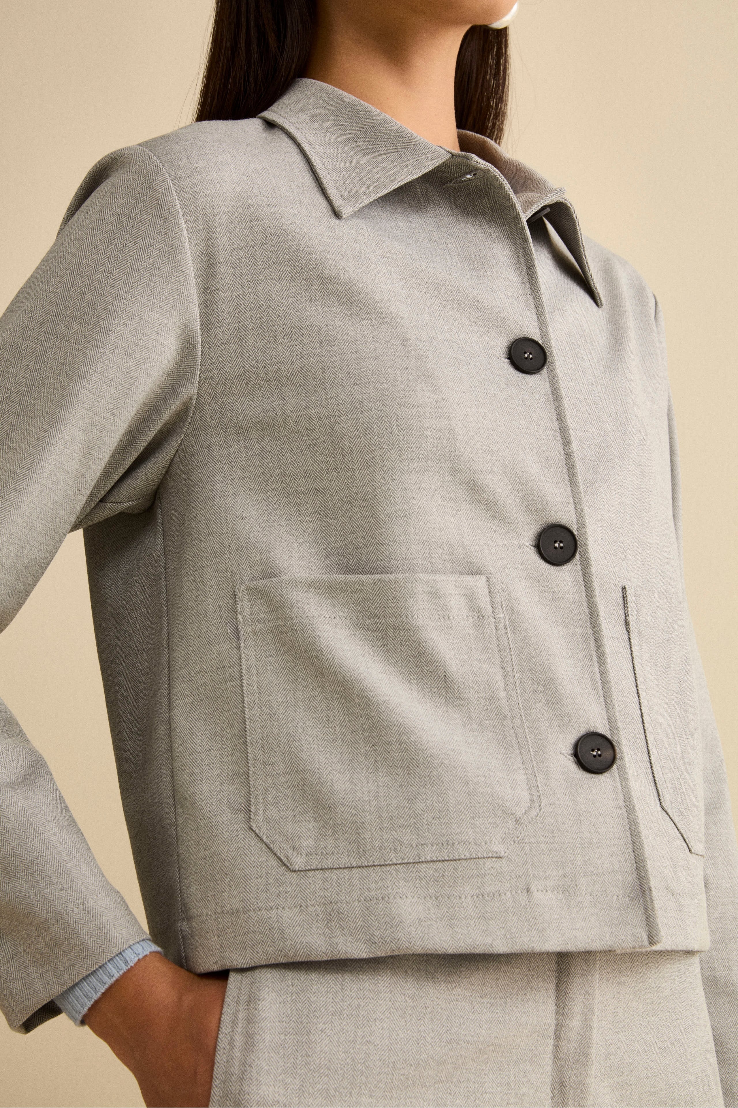 Giacca Corta Overshirt Spigata - GRIGIO SPIGATO