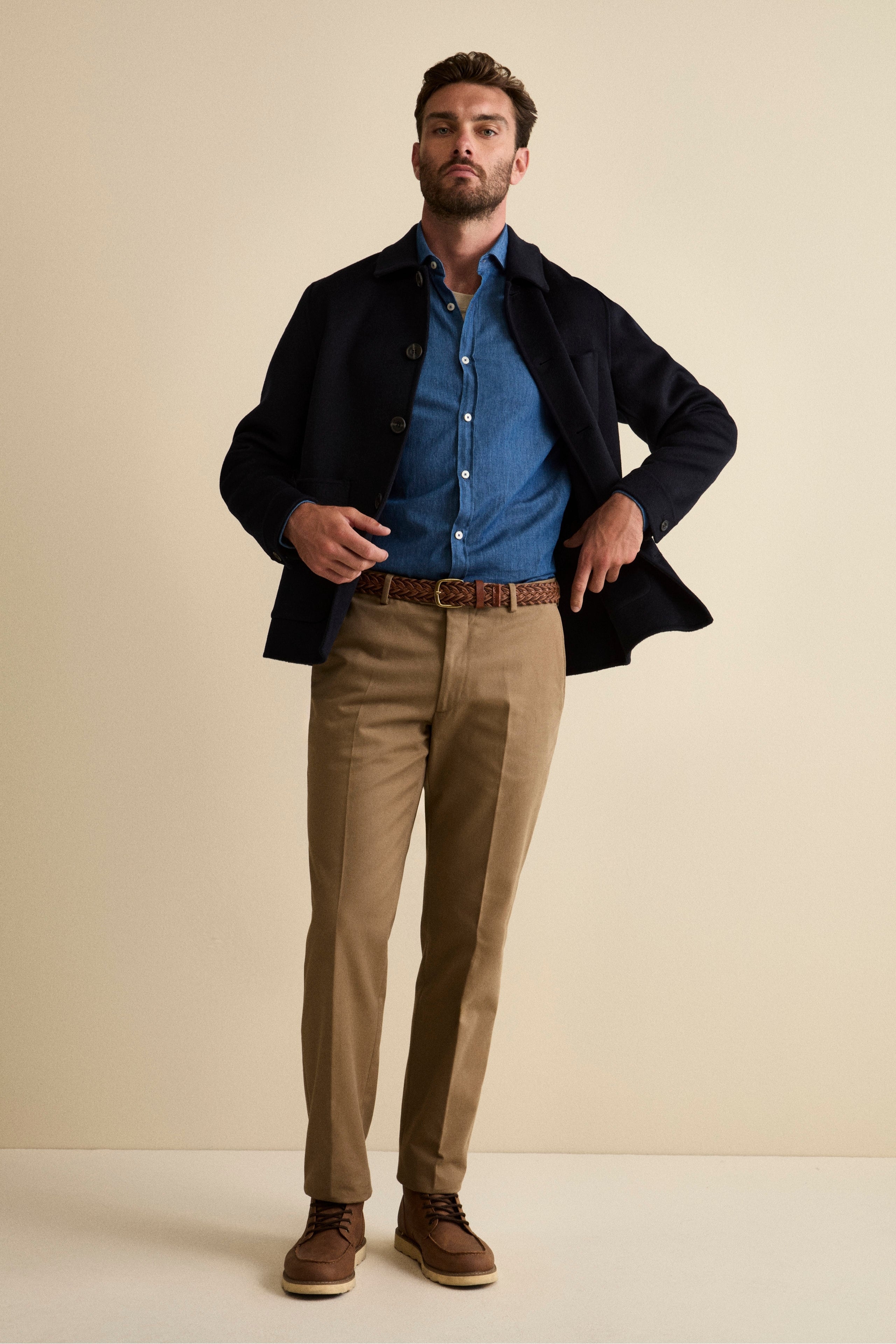 Pantalone Chino Regular Fit in Gabardina - BEIGE